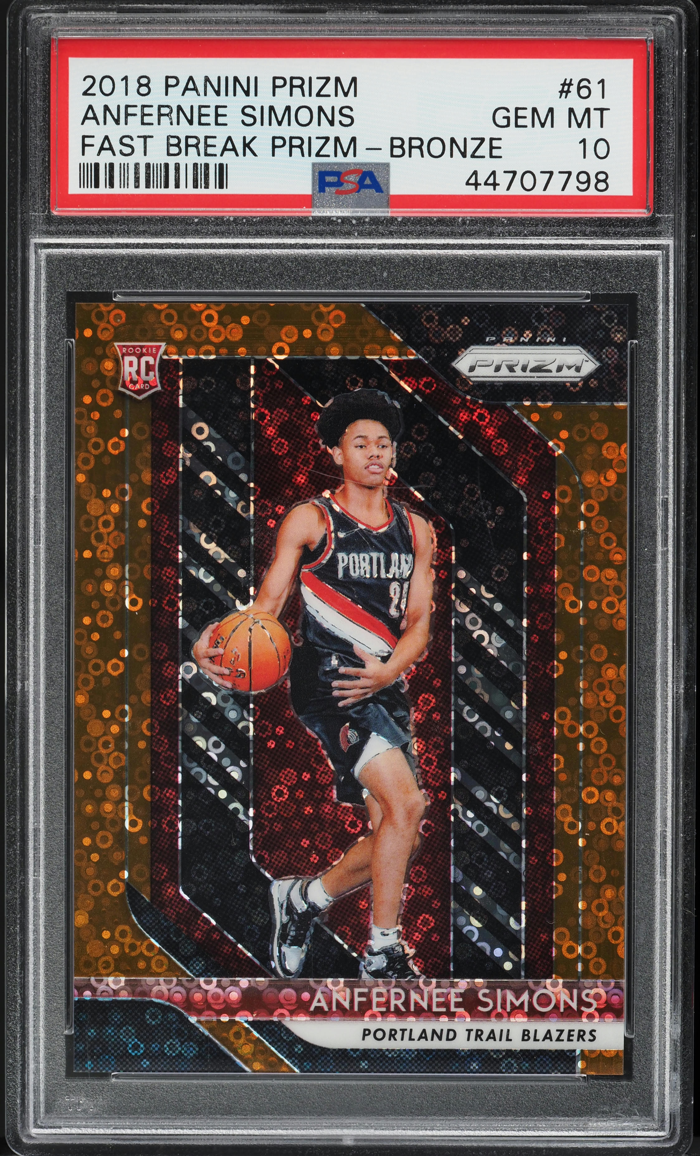 2018 Panini Prizm Fast Break Bronze Anfernee Simons ROOKIE /20 #61 PSA 10 GEM