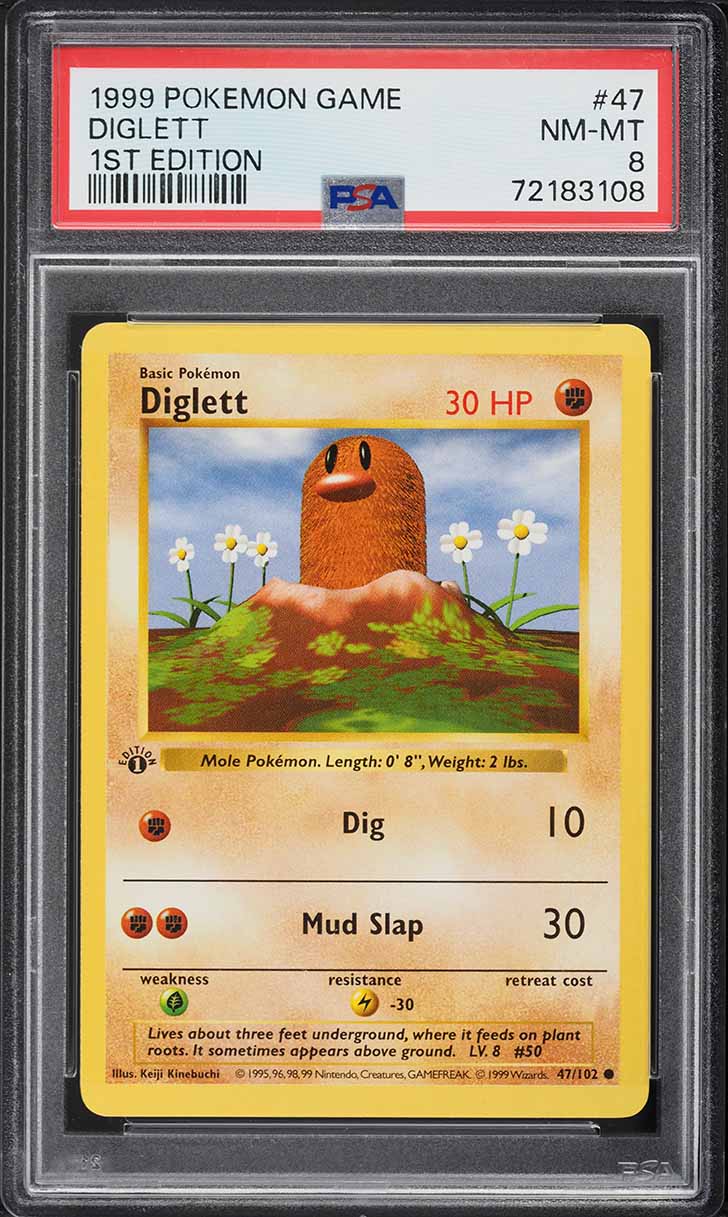 1999 Pokemon Base Set Shadowless 1st Edition Diglett #47 PSA 8 NM-MT