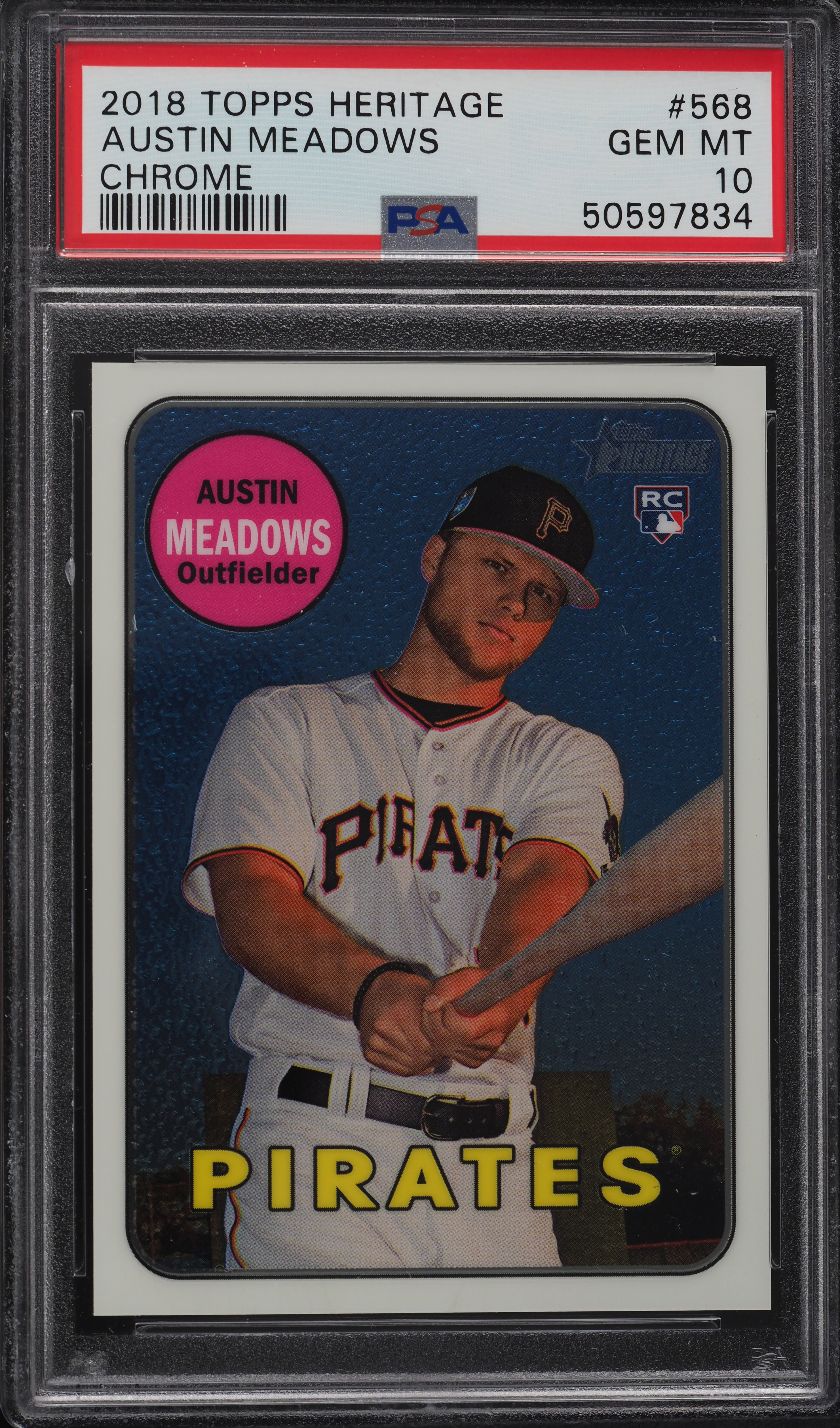 2018 Topps Heritage Chrome Austin Meadows ROOKIE RC /999 #568 PSA 10 GEM MINT