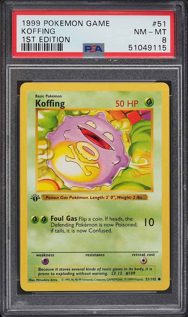 1999 Pokemon Base Set Shadowless 1st Edition Koffing #51 PSA 8 NM-MT