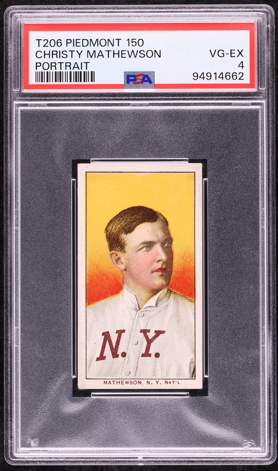 1909-11 T206 Christy Mathewson PORTRAIT, PIEDMONT PSA 4 VGEX