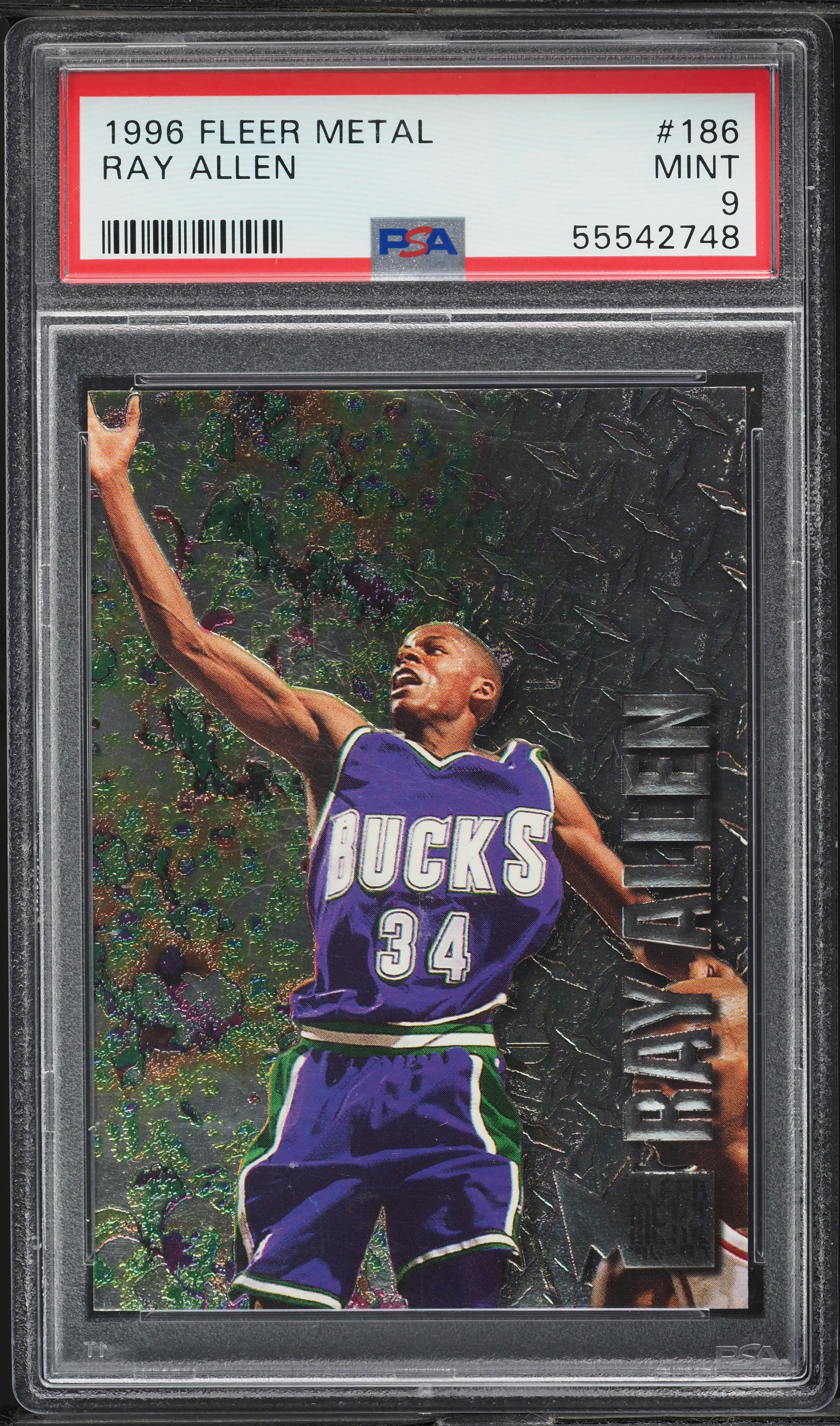 1996 Metal Basketball Ray Allen ROOKIE #186 PSA 9 MINT