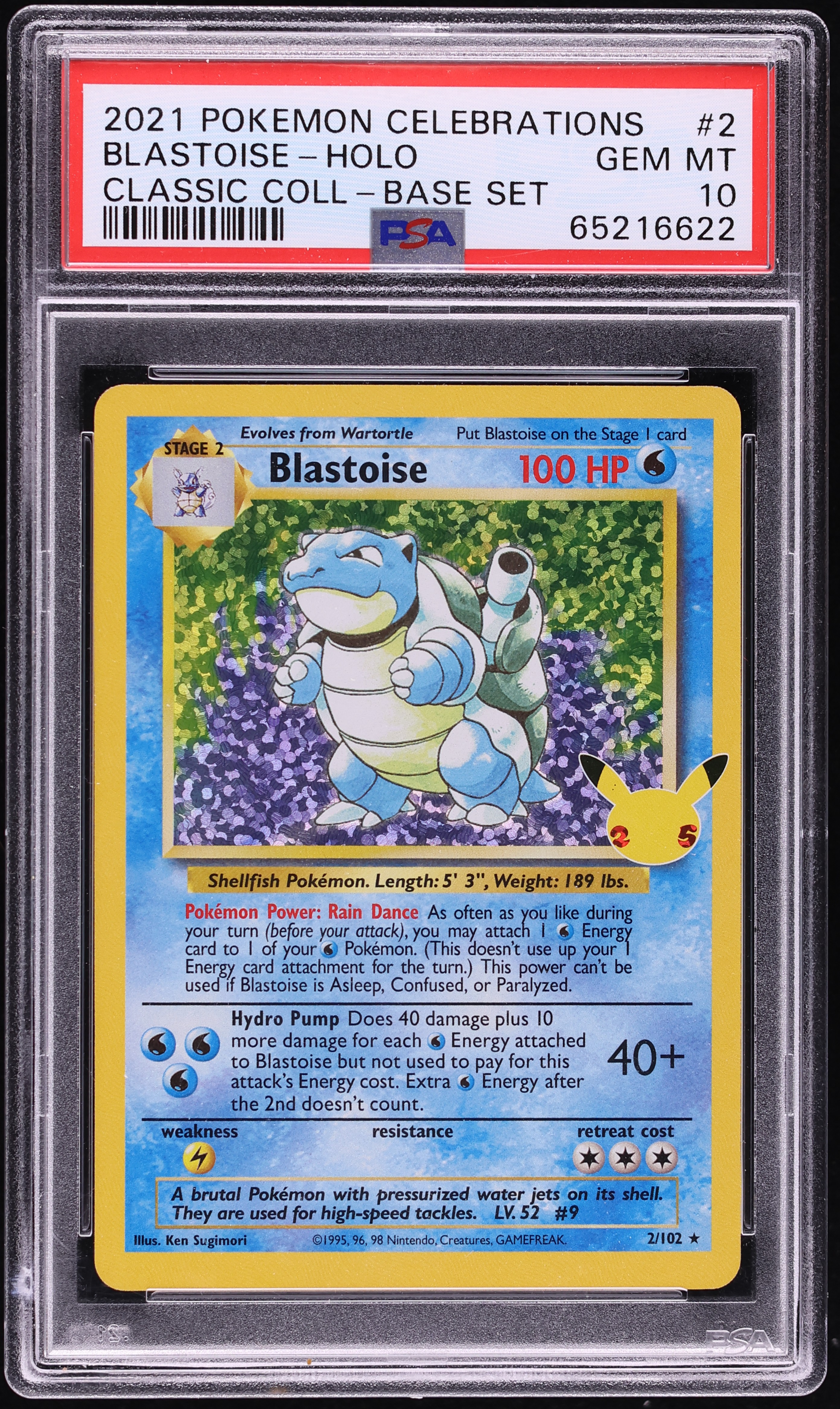 2021 Pokemon Sword & Shield Celebrations Classic Collection Holo Blastoise #2 PSA 10 GEM MINT