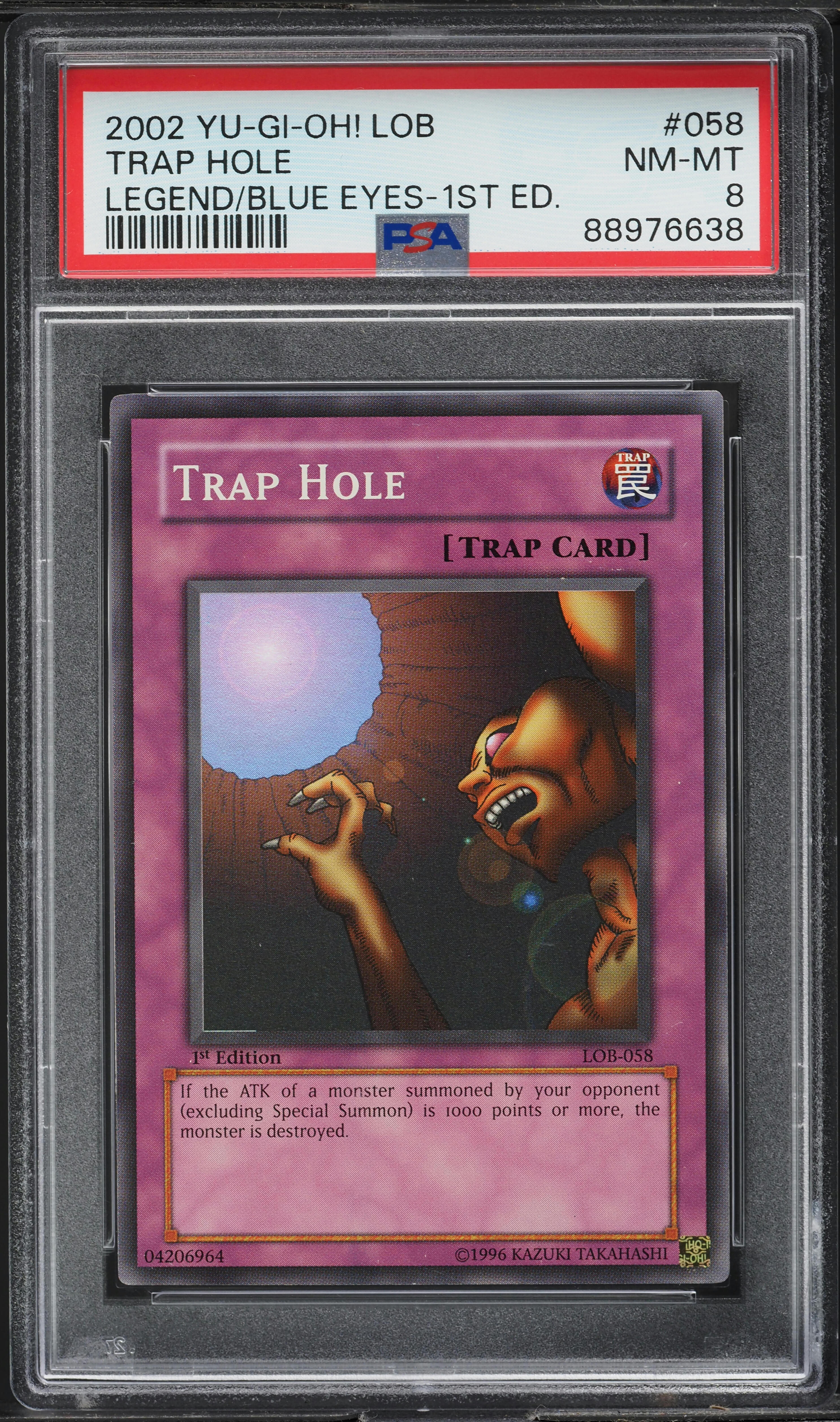 2002 Yu-Gi-Oh! Legend Of Blue-Eyes 1st Edition Trap Hole #LOB-058 PSA 8 NM-MT