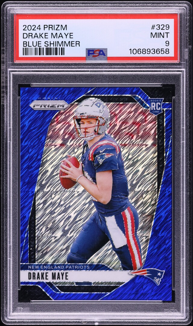2024 Panini Prizm Blue Shimmer Drake Maye ROOKIE /25 #329 PSA 9 MINT