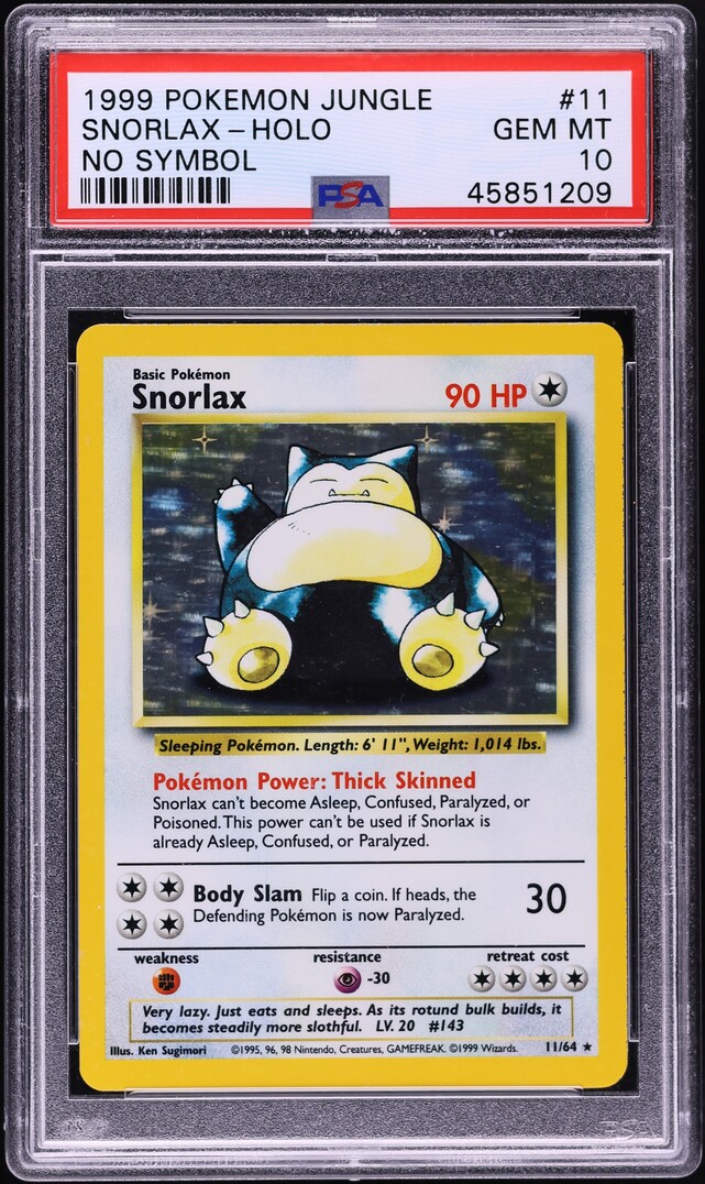 1999 Pokemon Jungle No Symbol Holo Snorlax #11 PSA 10 GEM MINT
