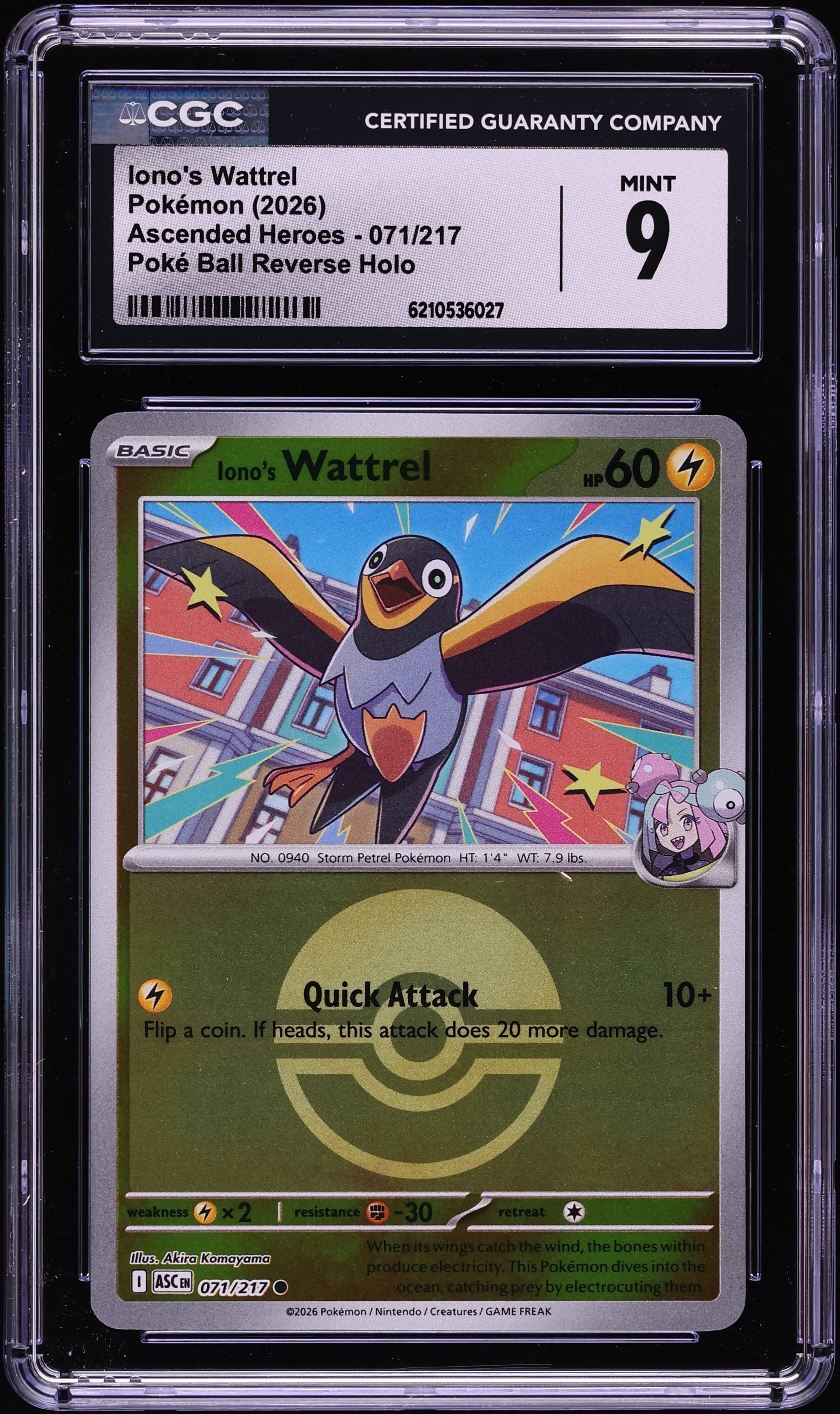 2026 Pokemon Ascended Heroes Poke Ball Reverse Holo Iono's Wattrel #71 CGC 9 MINT