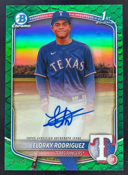 2025 Bowman Chrome Reptilian Green Refractor #CPAER Elorky Rodriguez RC Auto /99
