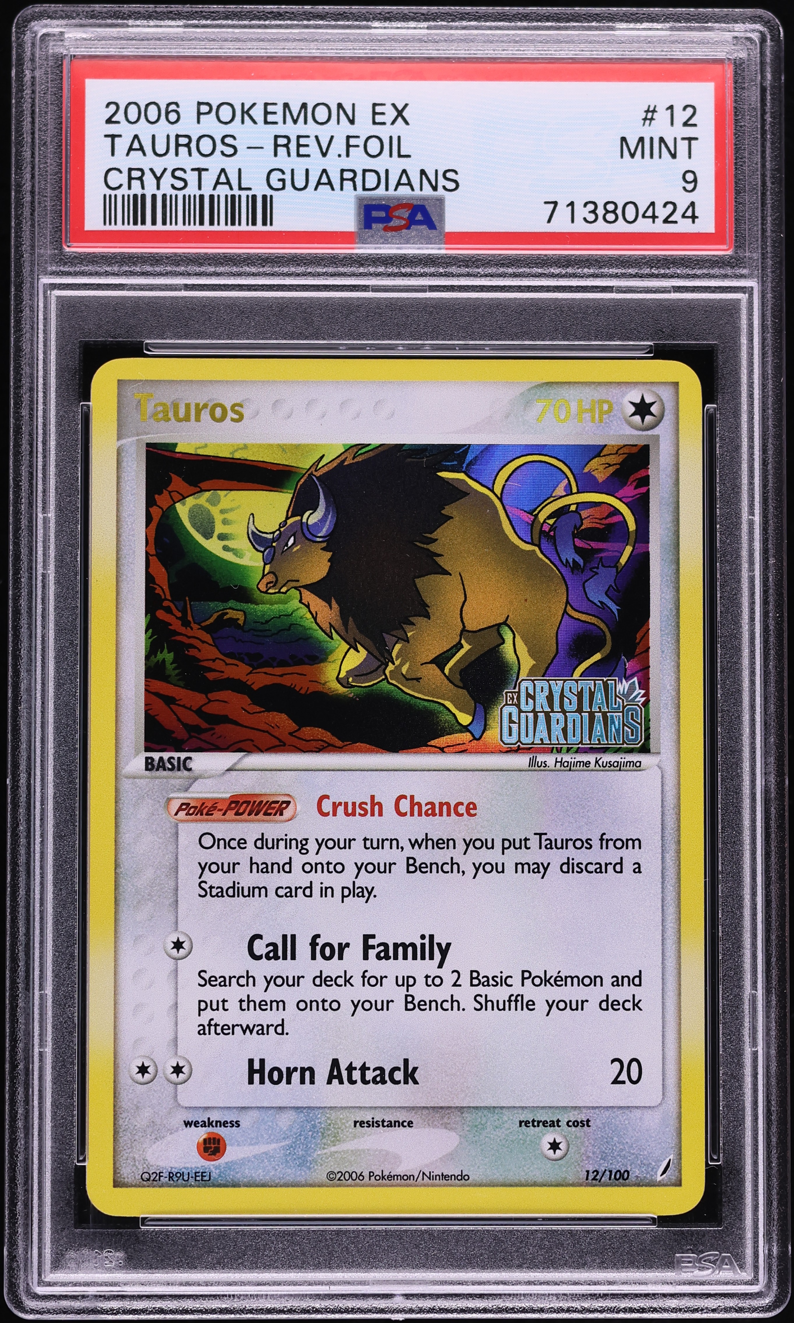 2006 Pokemon EX Crystal Guardians Reverse Holo Tauros #12 PSA 9 MINT