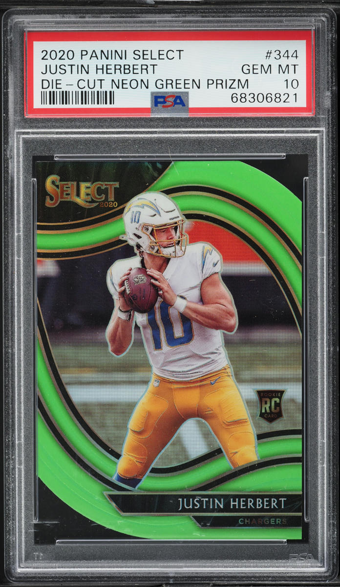 2020 Select Field Level Neon Green Die-Cut Justin Herbert ROOKIE #344 PSA 10 GEM