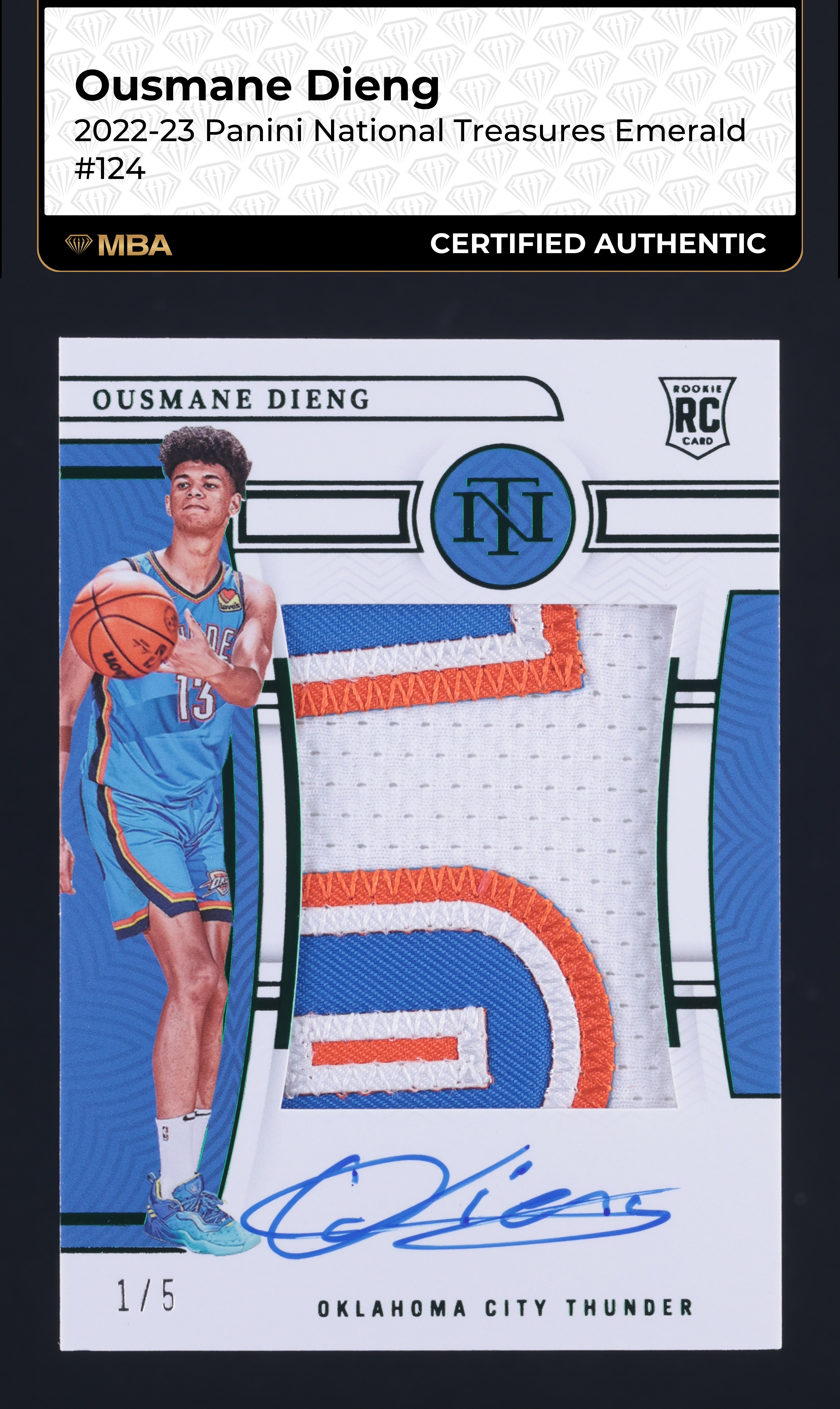 2022 National Treasures Emerald Ousmane Dieng RC PATCH AUTO 1/5 #124 MBA AUTH