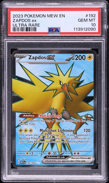 2023 Pokemon Scarlet & Violet 151 Full Art Zapdos ex #192 PSA 10 GEM MINT