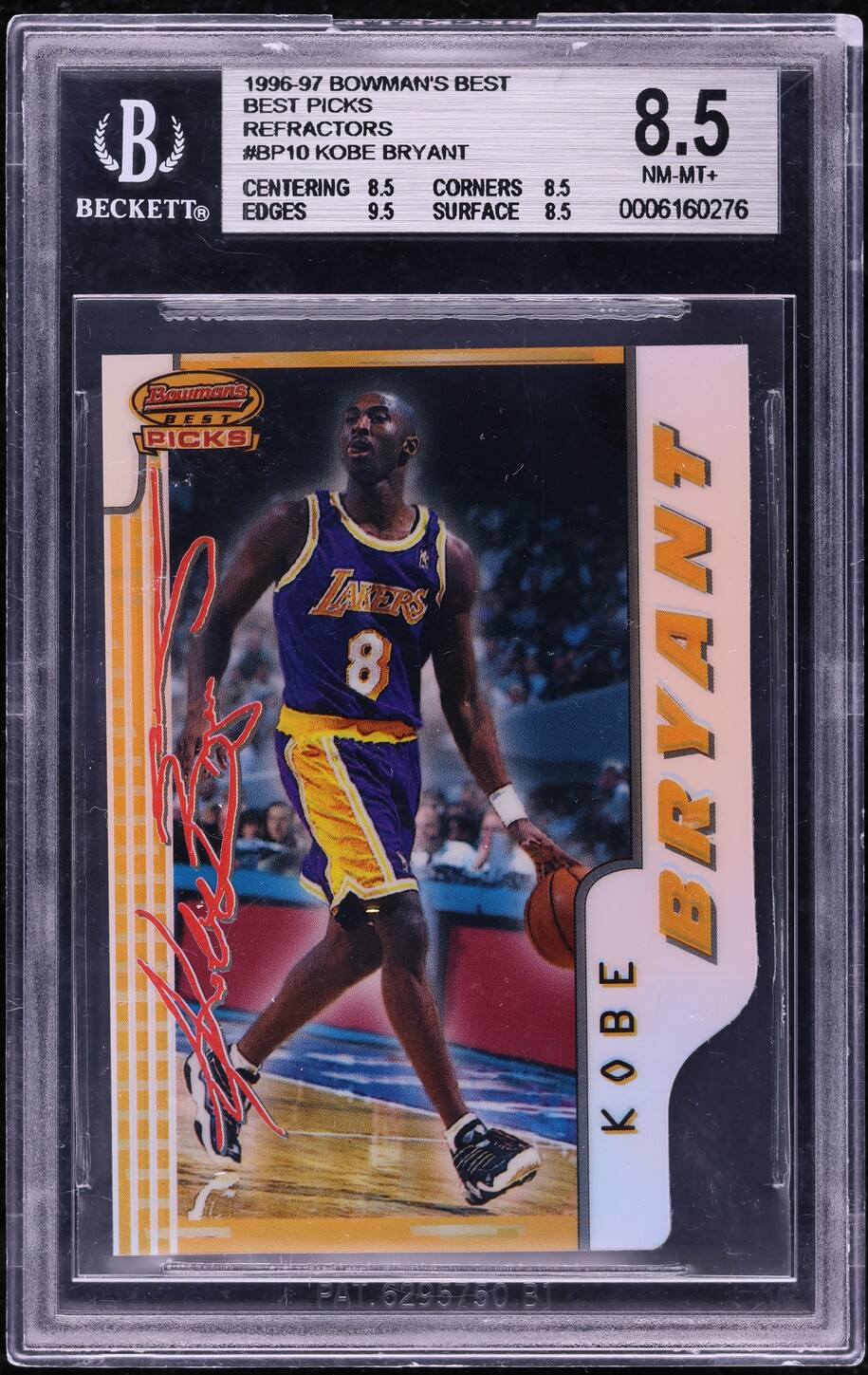 1996 Bowman's Best Picks Refractor Die-Cut Kobe Bryant ROOKIE #BP10 BGS 8.5