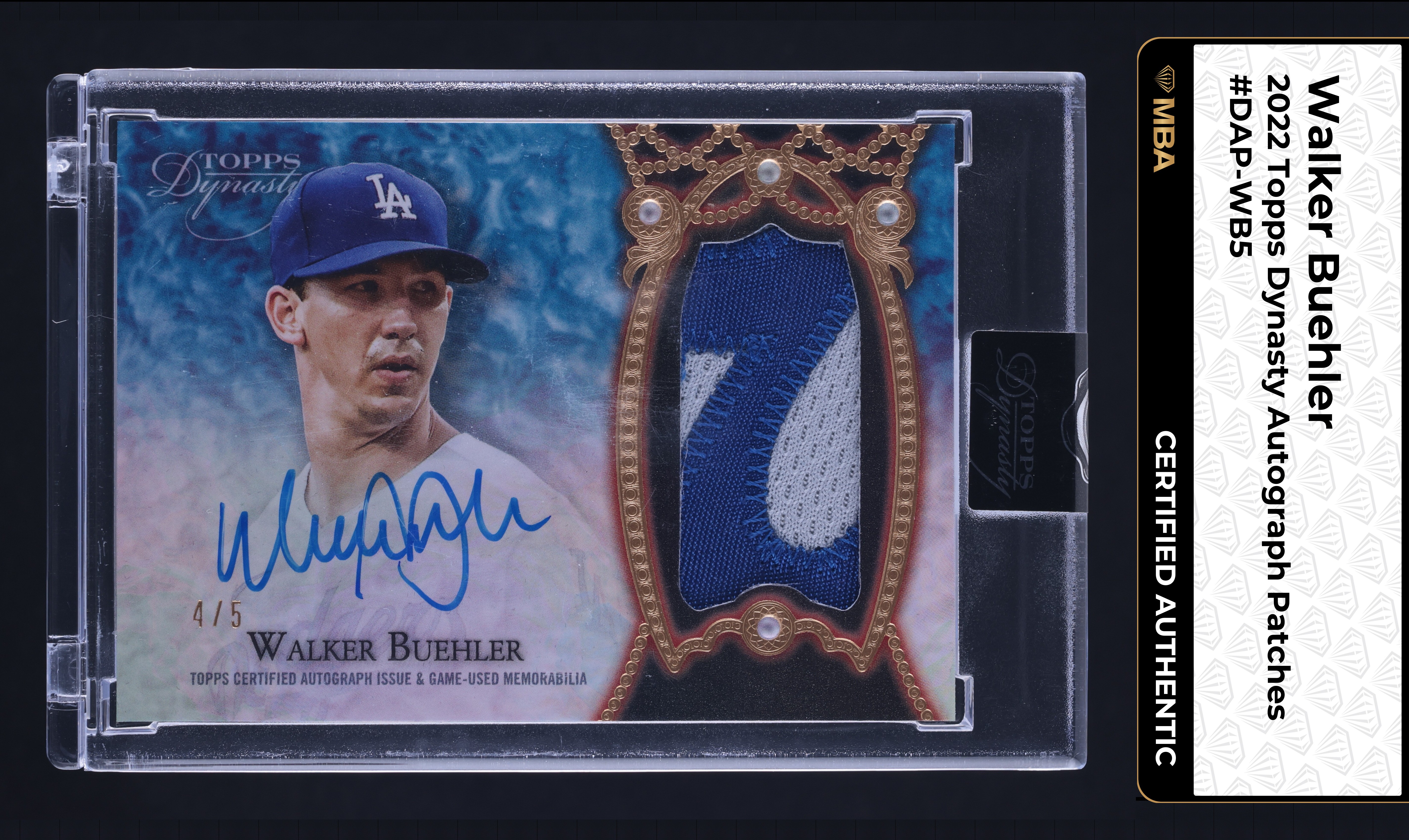 2022 Topps Dynasty Walker Buehler PATCH AUTO /5 #DAP-WB5 MBA AUTH