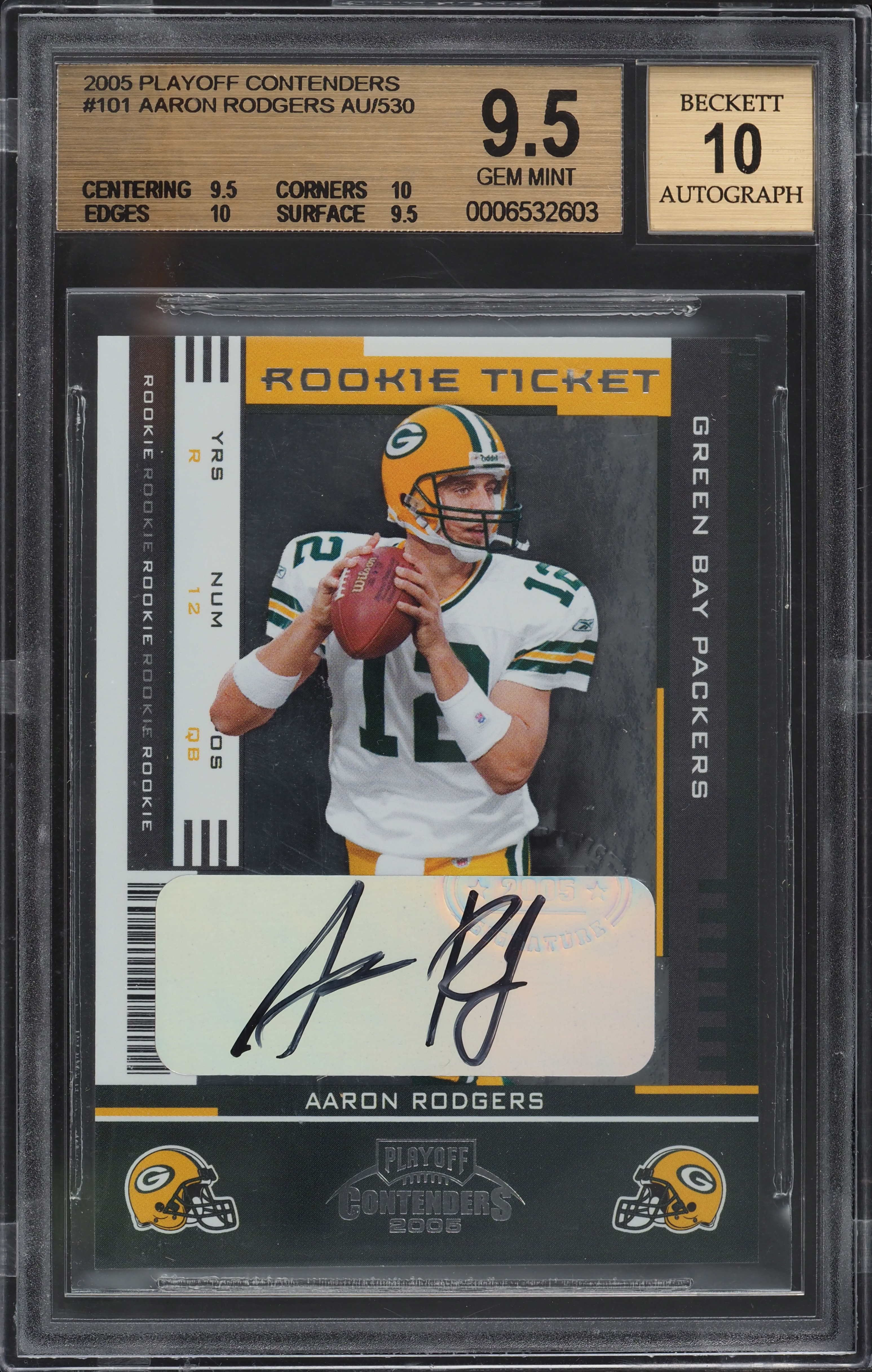 2005 Playoff Contenders Aaron Rodgers ROOKIE AUTO /530 #101 BGS 9.5 GEM MINT