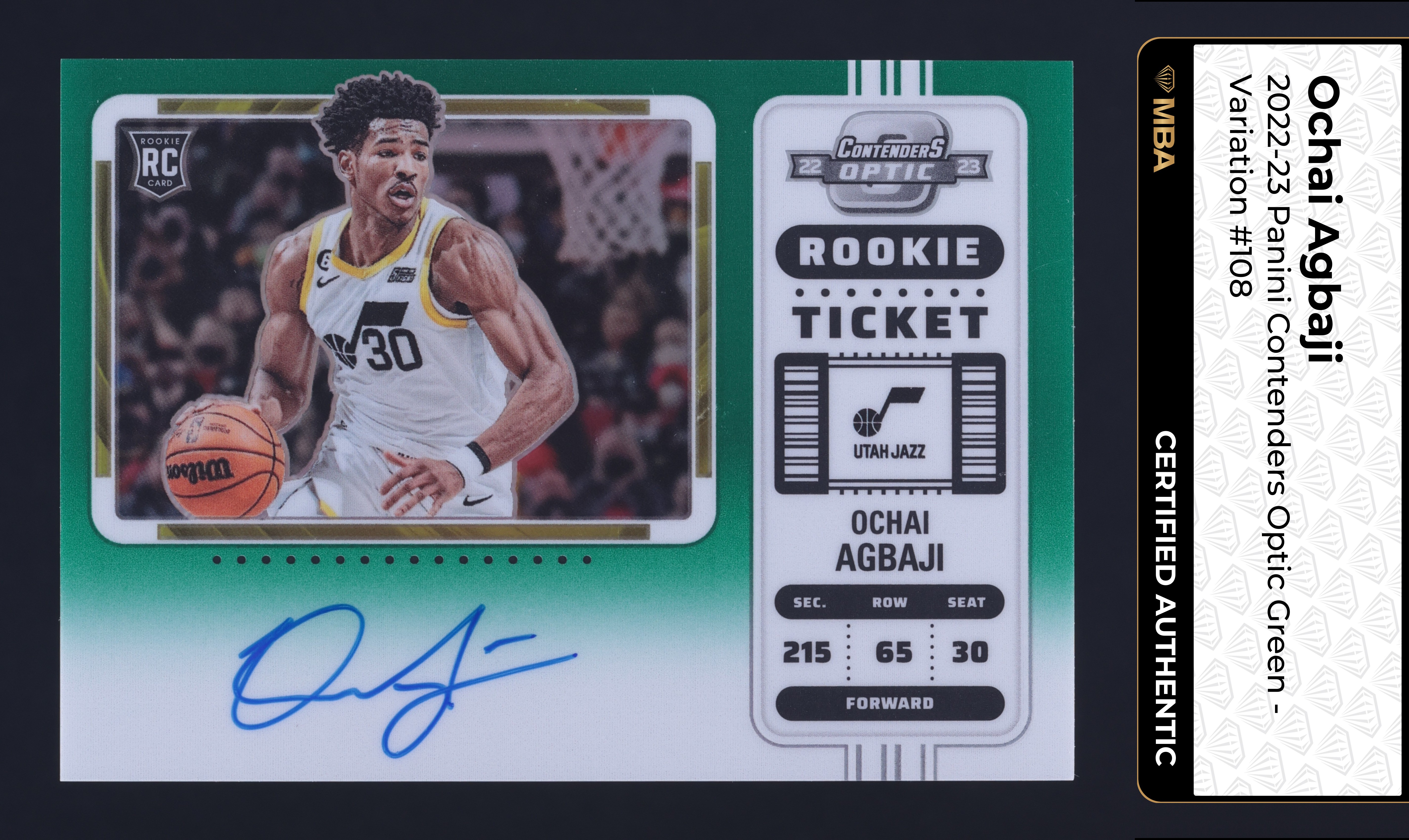 2022 Panini Contenders Optic Green Variation Ochai Agbaji RC AUTO /75 MBA AUTH