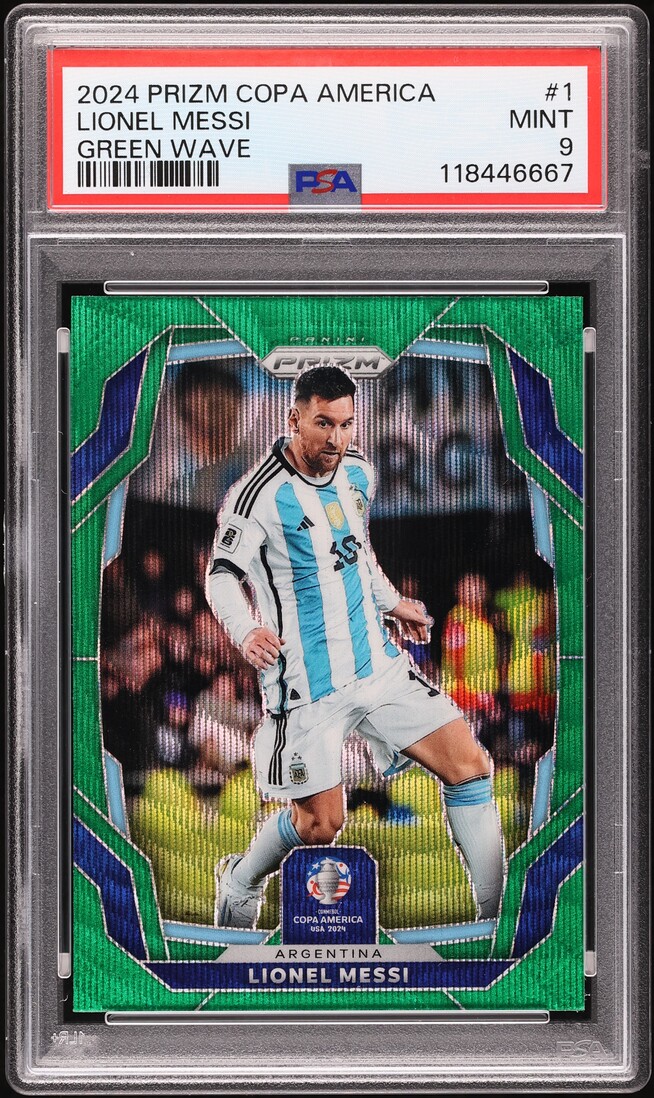2024 Panini Prizm Conmebol Copa America Green Wave Lionel Messi #1 PSA 9 MINT