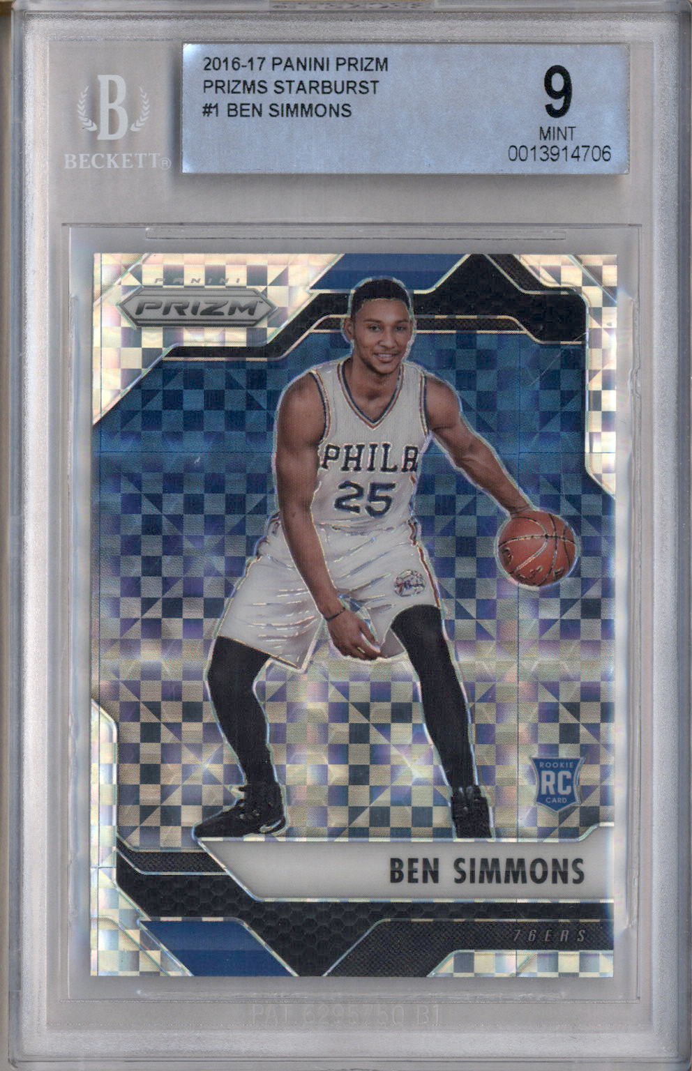 2016-17 Panini Prizm Starburst #1 Ben Simmons RC Rookie BGS 9
