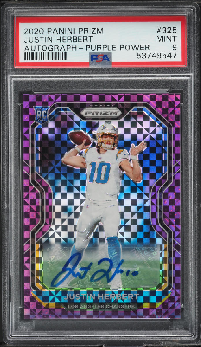 2020 Panini Prizm Purple Power Justin Herbert ROOKIE AUTO /49 #325 PSA 9 MINT