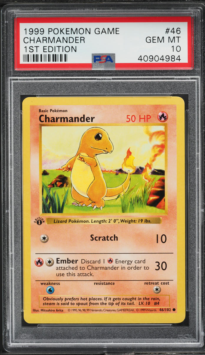 1999 Pokemon Base Set Shadowless 1st Edition Charmander #46 PSA 10 GEM MINT