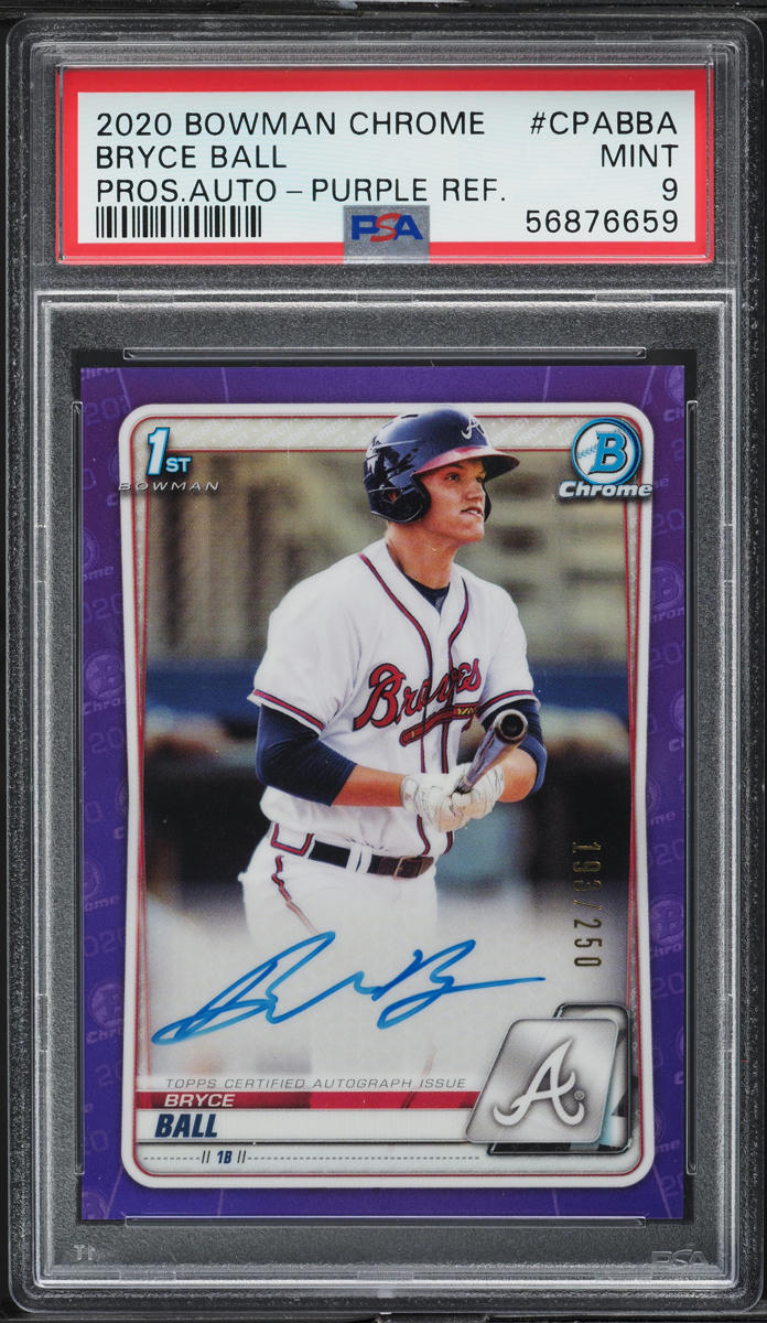 2020 Bowman Chrome Purple Refractor Bryce Ball PROSPECT AUTO /250 #CPA-BBA PSA 9