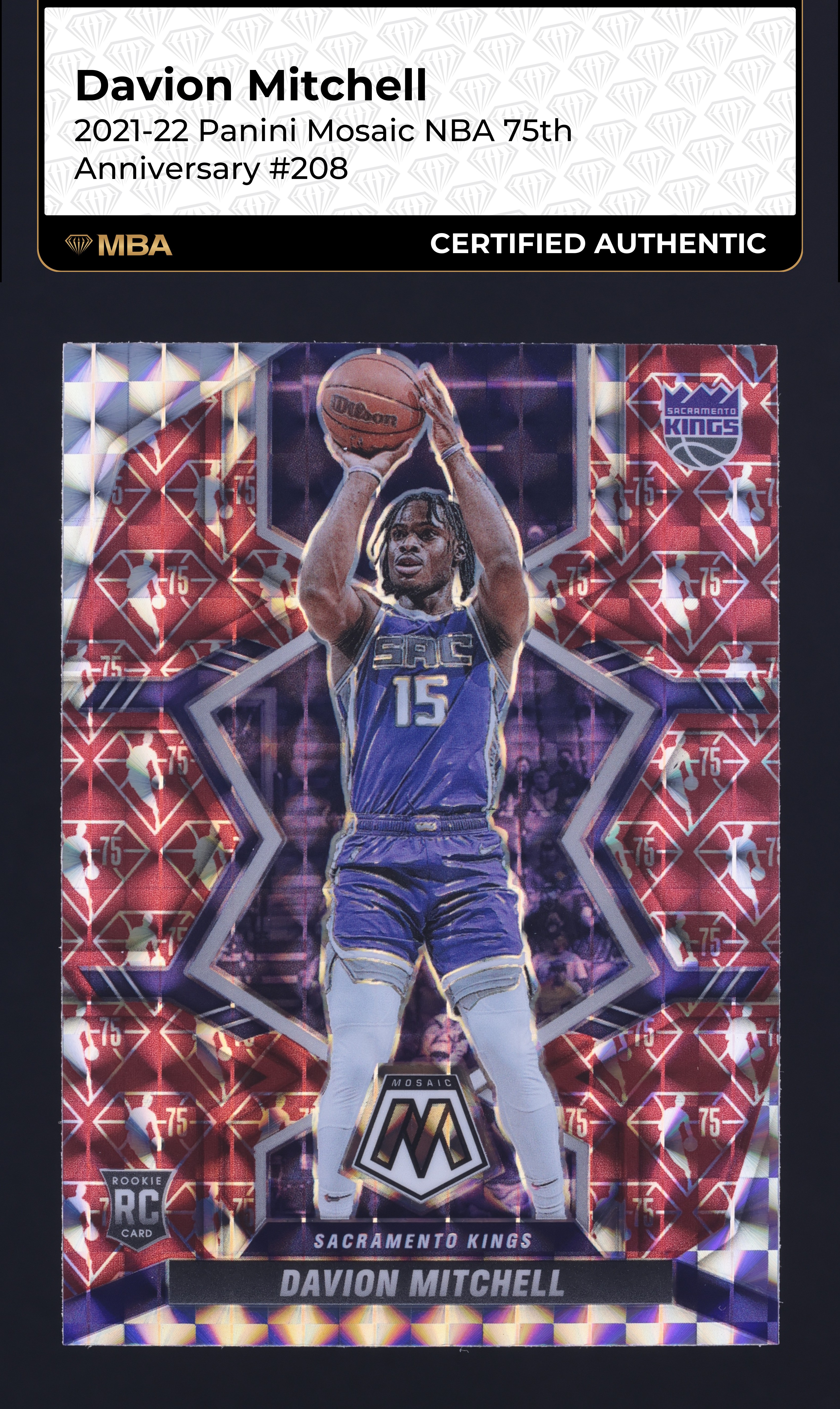 2021 Panini Mosaic NBA 75th Anniversary Davion Mitchell ROOKIE #208 MBA AUTH