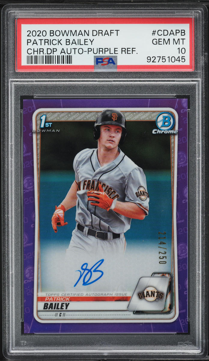 2020 Bowman Draft Chrome Purple Patrick Bailey AUTO /250 #CDAPB PSA 10 GEM MINT