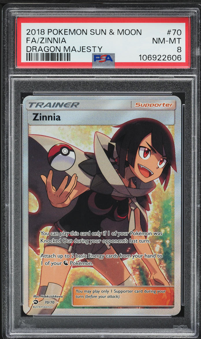 2018 Pokemon Sun & Moon Dragon Majesty Full Art Zinnia #70 PSA 8 NM-MT
