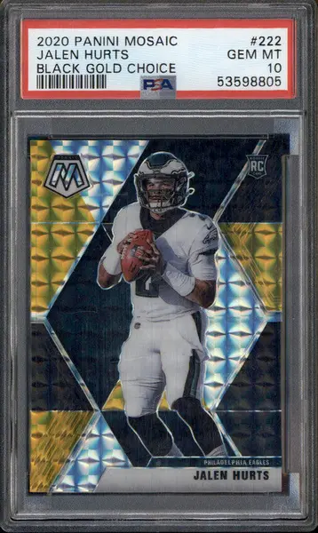 2020 Panini Mosaic Black Gold Choice #222 Jalen Hurts RC /8 PSA 10