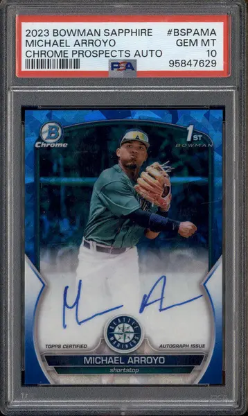 2023 Bowman Chrome Sapphire Autograph #BSPAMA Michael Arroyo RC Auto PSA 10