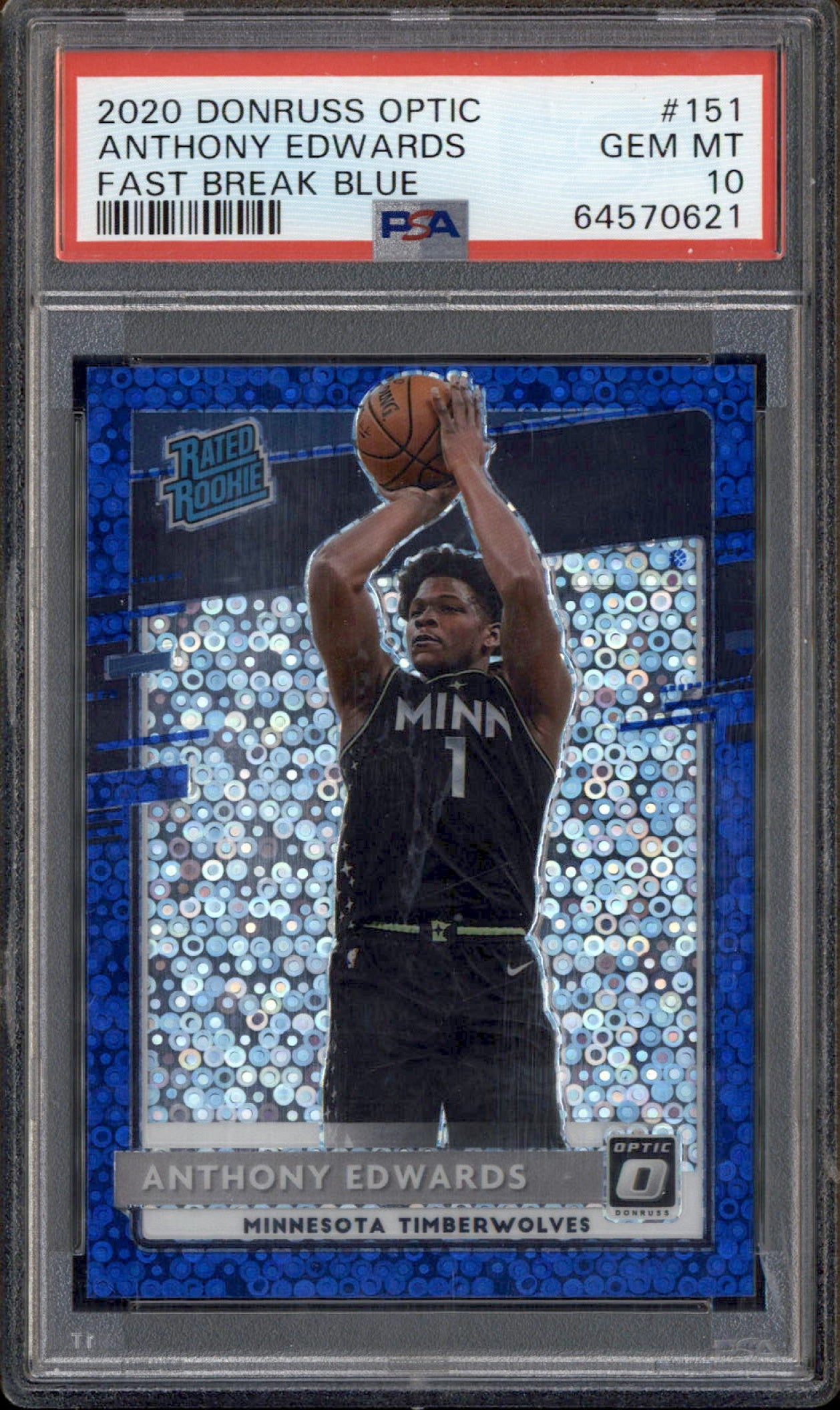 2020-21 Panini Donruss Optic Fast Break Blue #151 Anthony Edwards RC /50 PSA 10