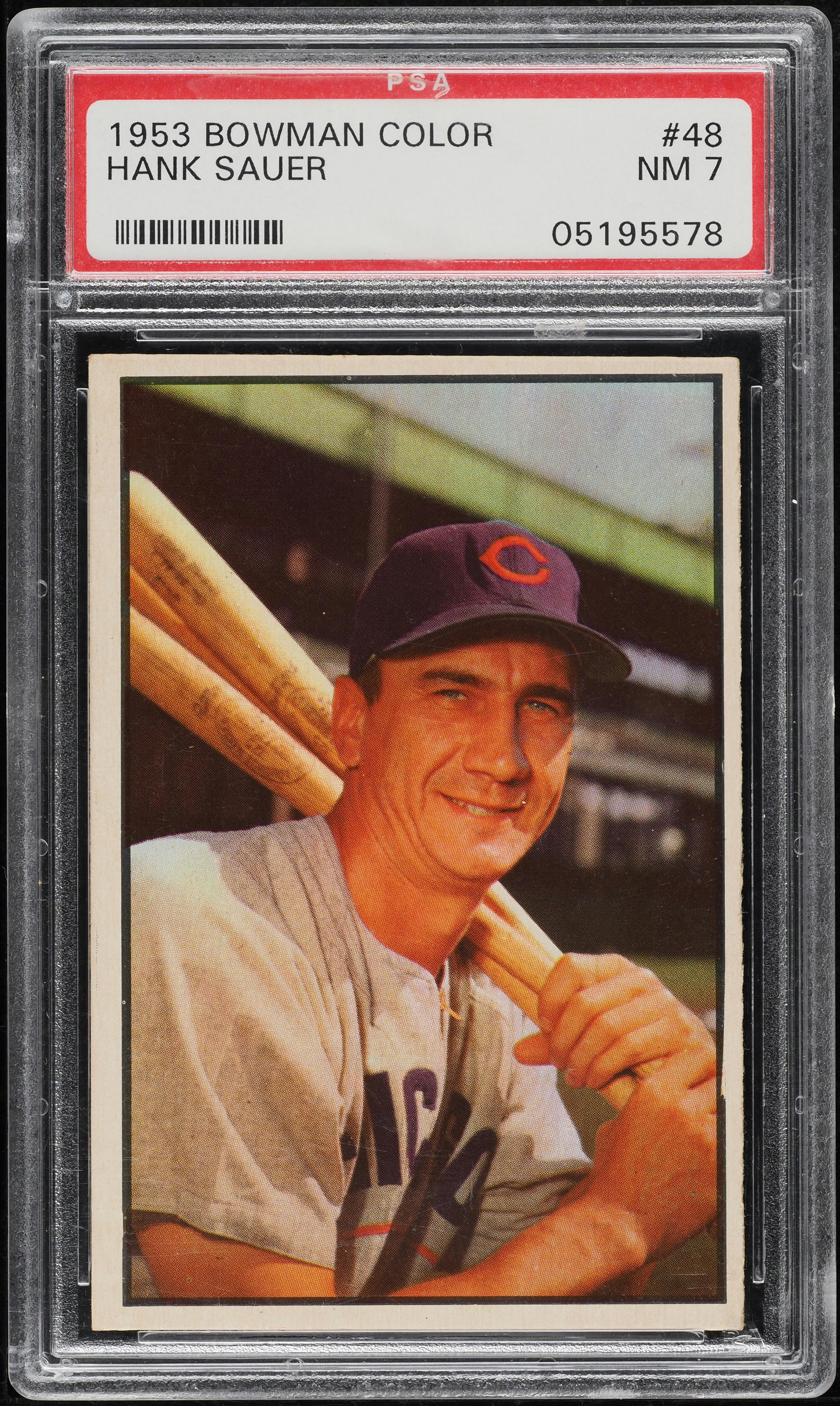 1953 Bowman Color SETBREAK Hank Sauer #48 PSA 7 NRMT
