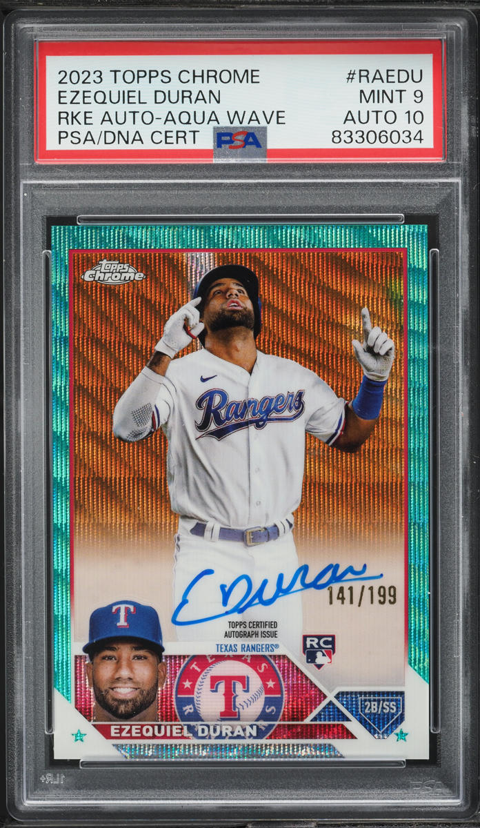 2023 Topps Chrome Aqua Wave Ezequiel Duran ROOKIE AUTO DNA 10 /199 PSA 9 MINT