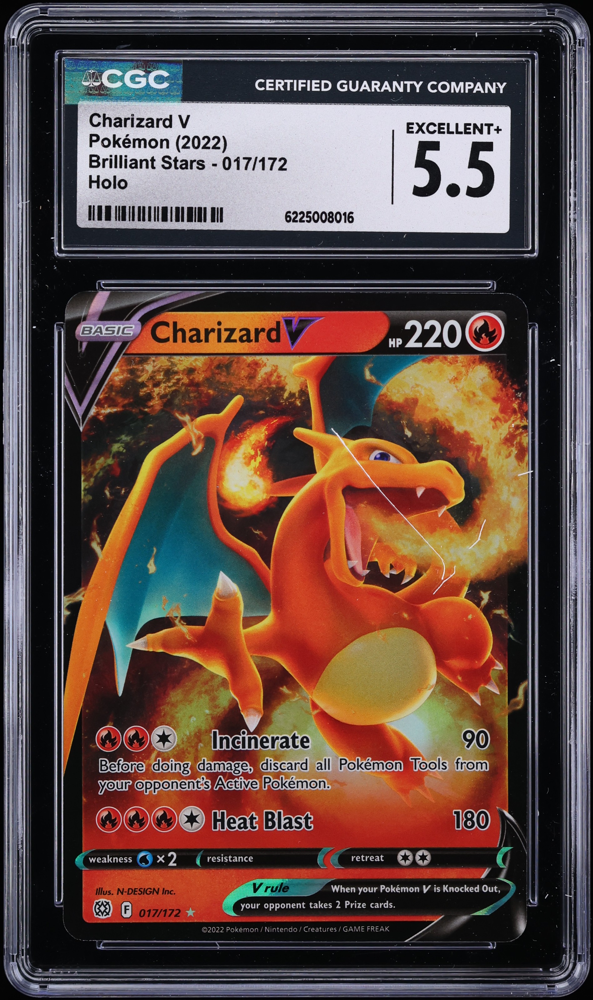 2022 Pokemon Sword & Shield Brilliant Stars Holo Charizard V #17 CGC 5.5 EX+