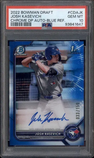 2022 Bowman Draft Chrome Auto Blue Refractor #CDAJK Josh Kasevich RC /150 PSA 10