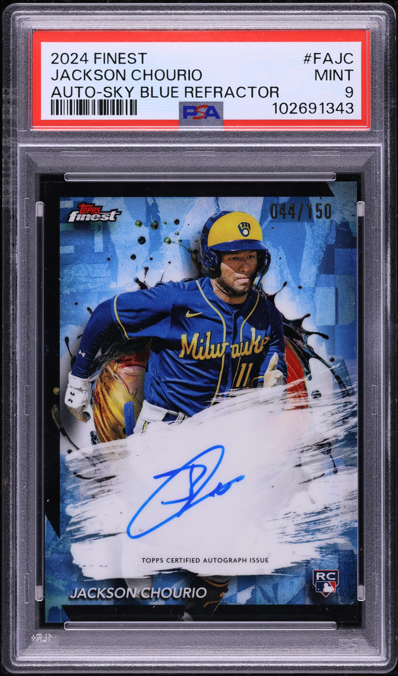 2024 Finest Sky Blue Refractor Jackson Chourio ROOKIE AUTO /150 #FAJC PSA 9 MINT