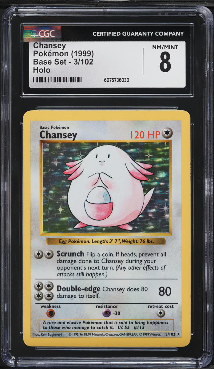 1999 Pokemon Base Set Shadowless Holo Chansey #3 CGC 8 NM-MT