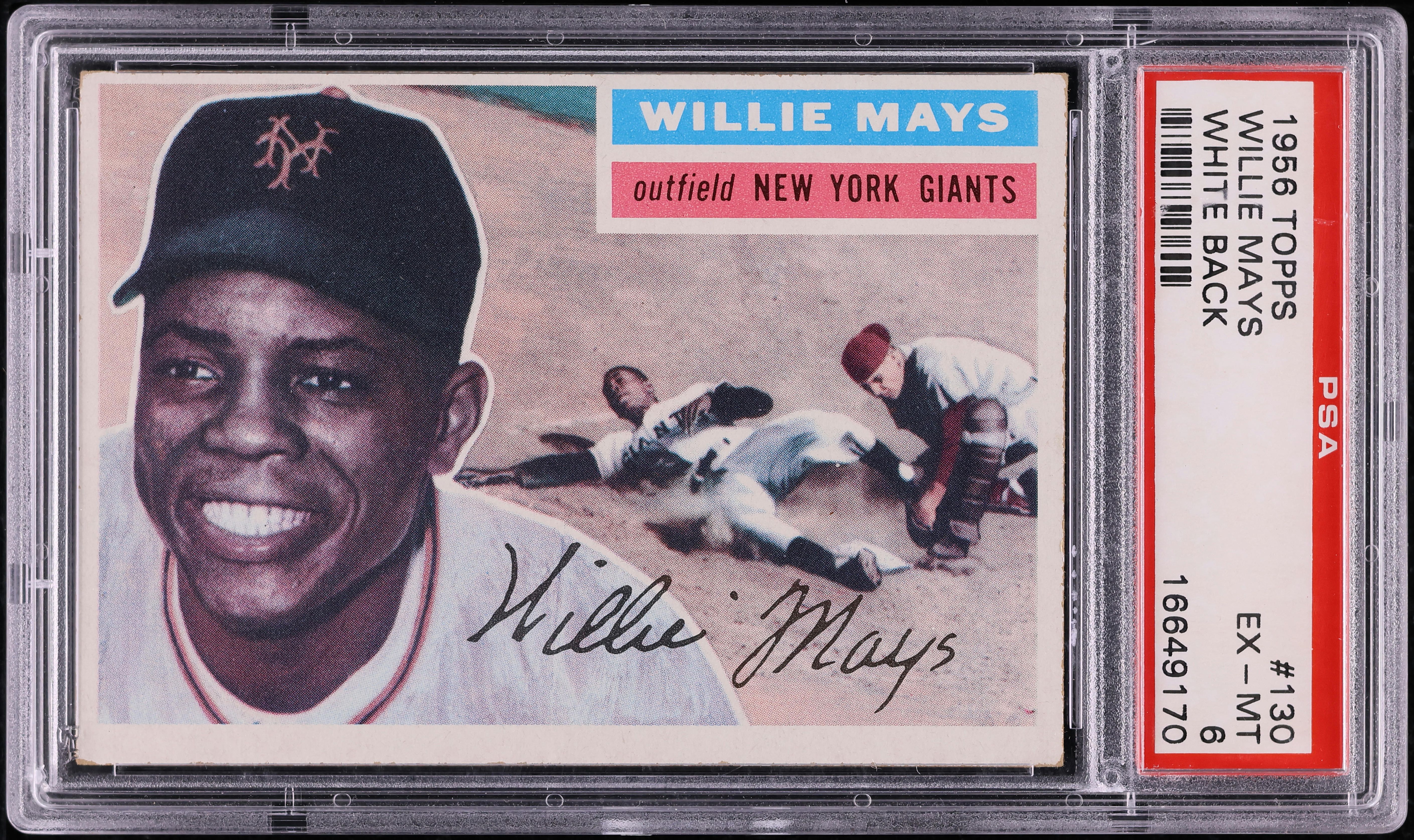 1956 Topps Willie Mays WHITE BACK #130 PSA 6 EXMT