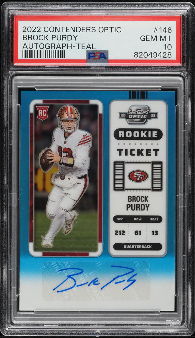2022 Panini Contenders Optic Teal Brock Purdy ROOKIE AUTO /99 #146 PSA 10 GEM