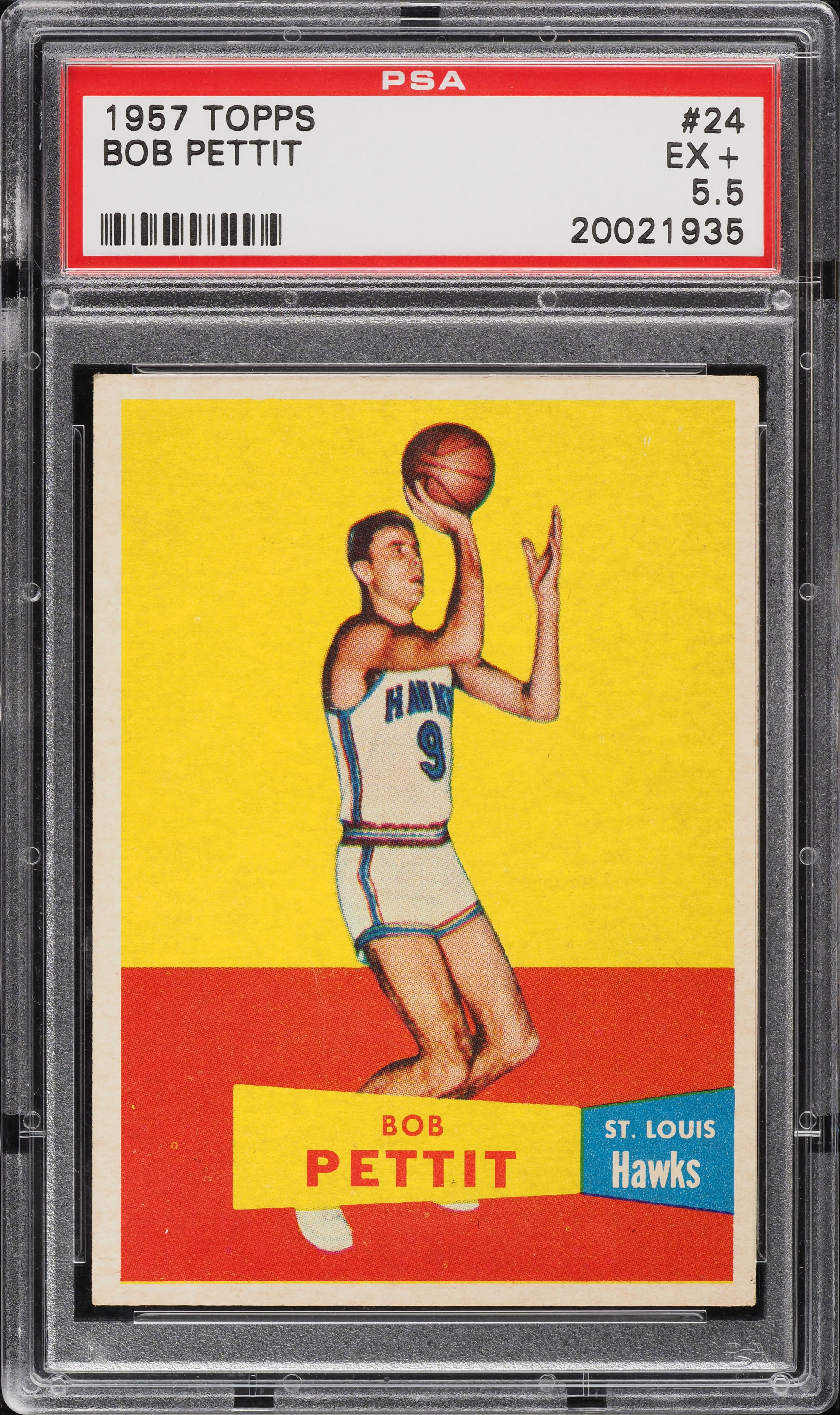 1957 Topps Basketball Bob Pettit ROOKIE #24 PSA 5.5 EX+ (PWCC-E)