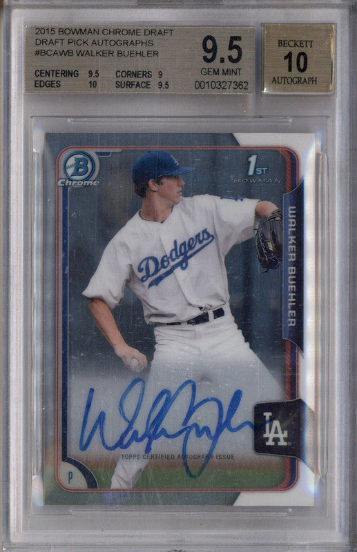 2015 Bowman Chrome Draft Rookie Autograph Walker Buehler RC Auto BGS 9.5