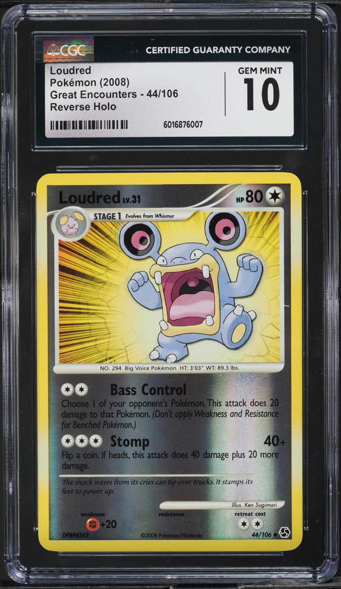 2008 Pokemon Diamond & Pearl Great Encounters Reverse Holo Loudred #44 CGC 10