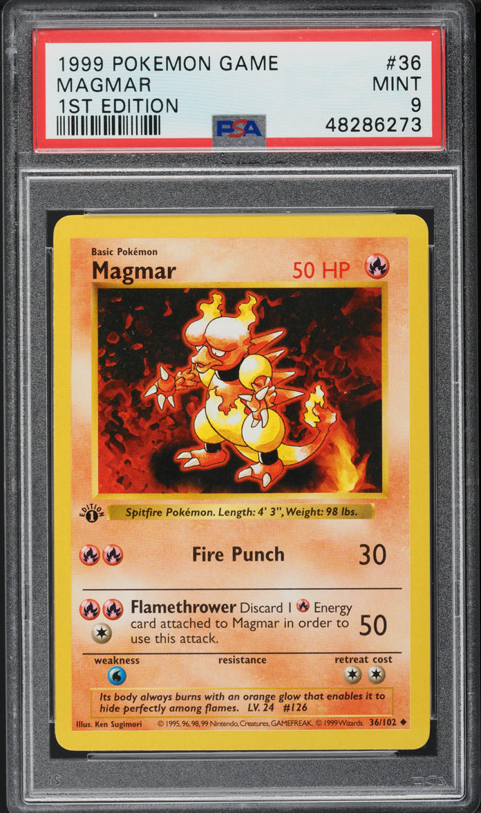 1999 Pokemon Base Set Shadowless 1st Edition Magmar #36 PSA 9 MINT