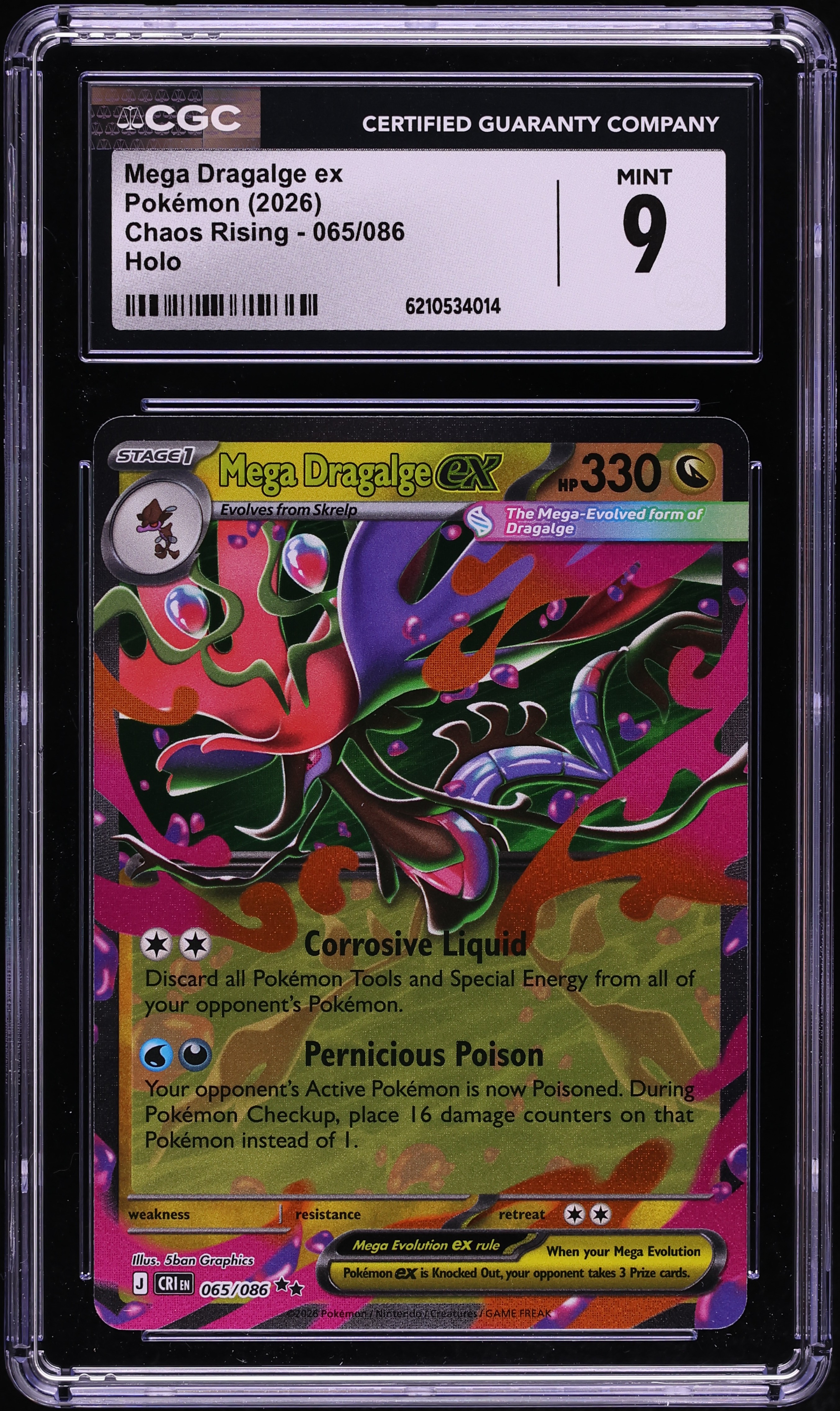 2026 Pokemon Mega Evolution Chaos Rising Holo Mega Dragalge Ex #65 CGC 9 MINT