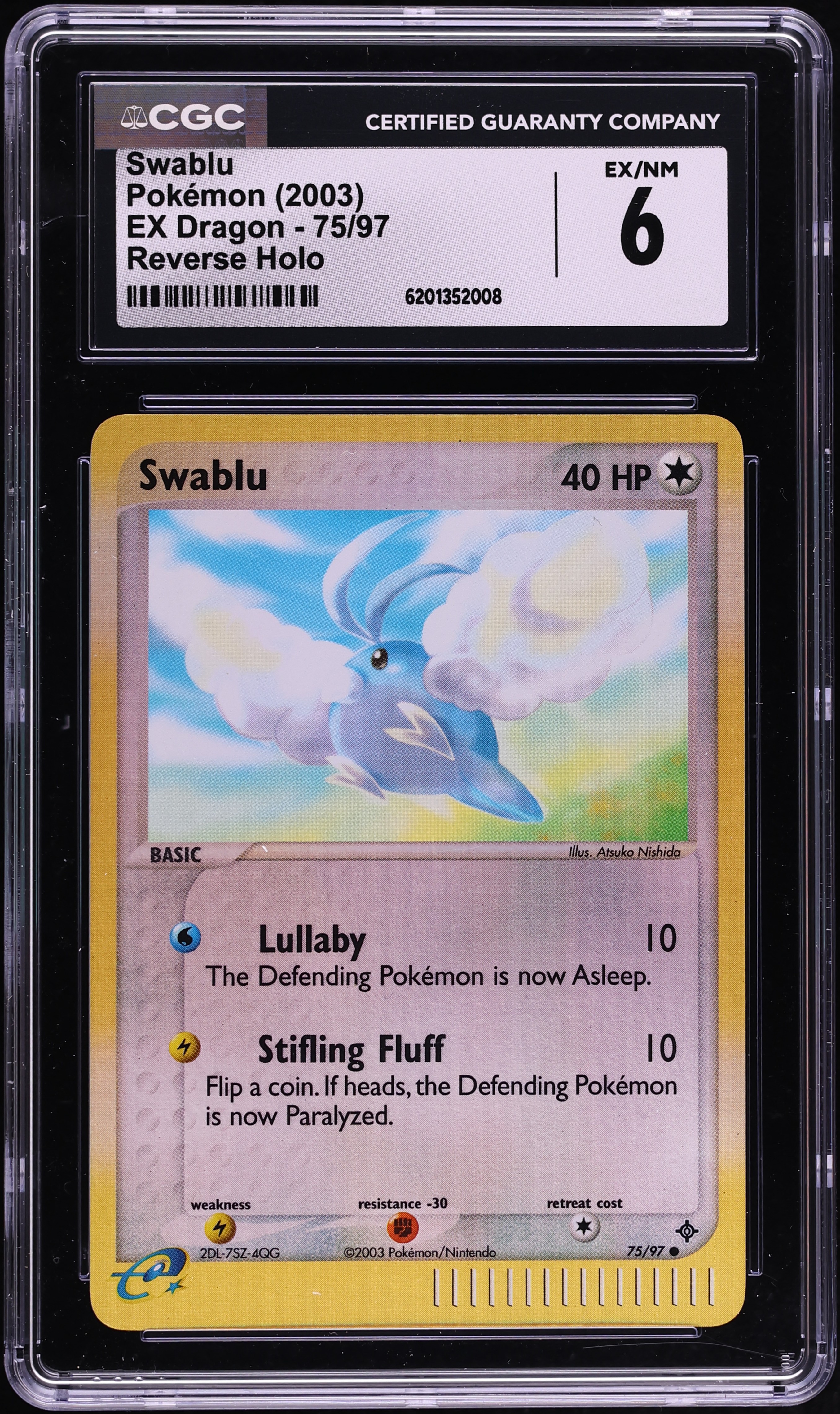 2003 Pokemon EX Dragon Reverse Holo Swablu #75 CGC 6 EXMT
