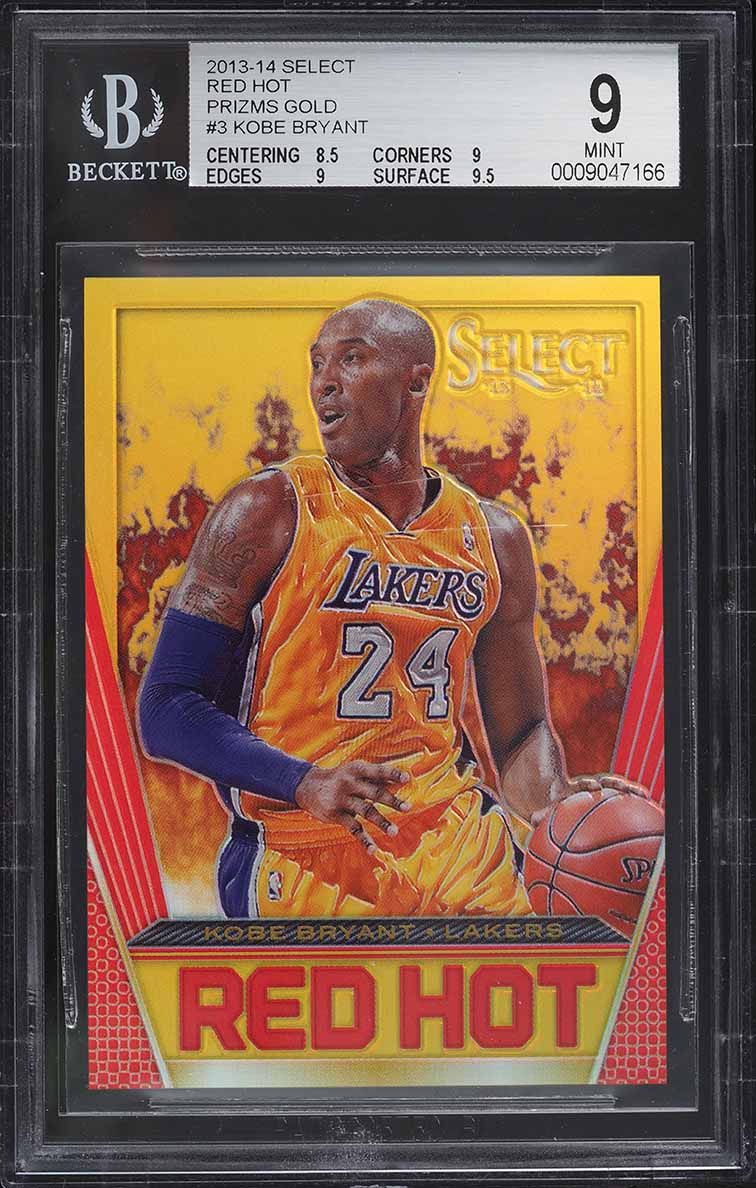 2013 Select Red Hot Gold Prizm Kobe Bryant JERSEY # 8/10 #3 BGS 9 MINT