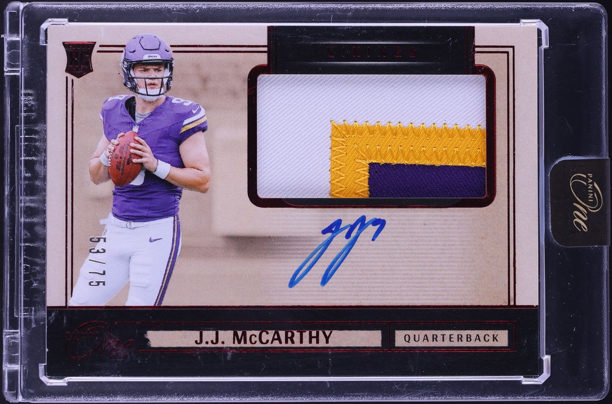 2024 Panini One Red J.J. McCarthy ROOKIE PATCH AUTO /75 #1