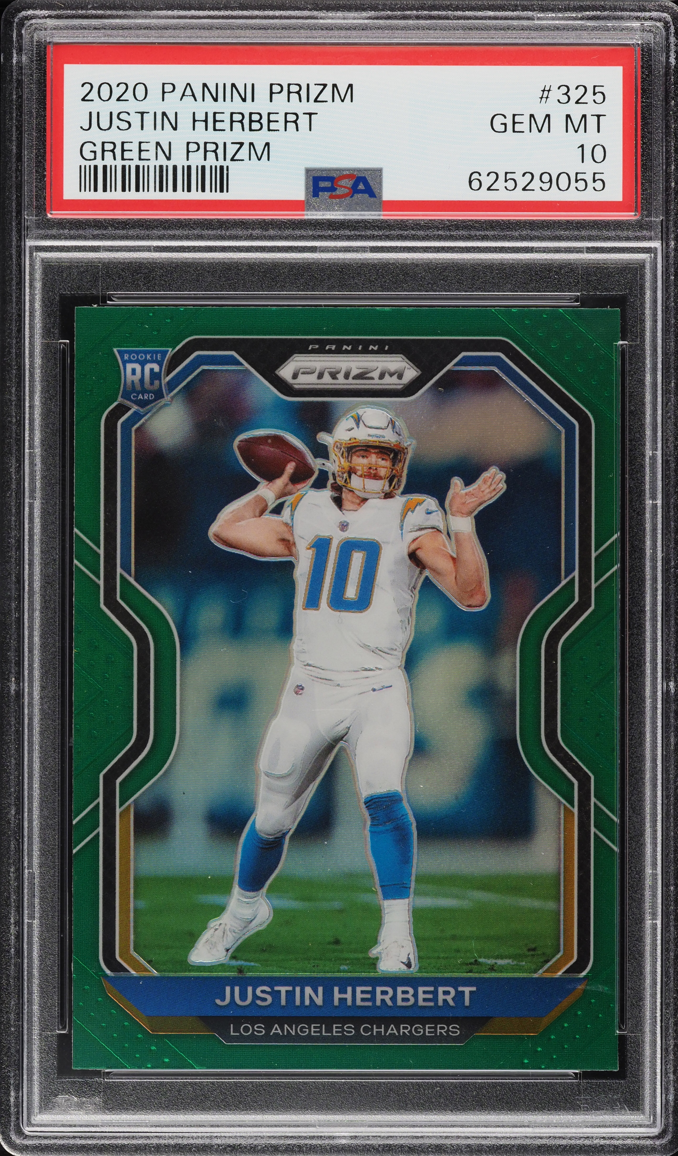 2020 Panini Prizm Green Prizms Justin Herbert ROOKIE #325 PSA 10 GEM MINT