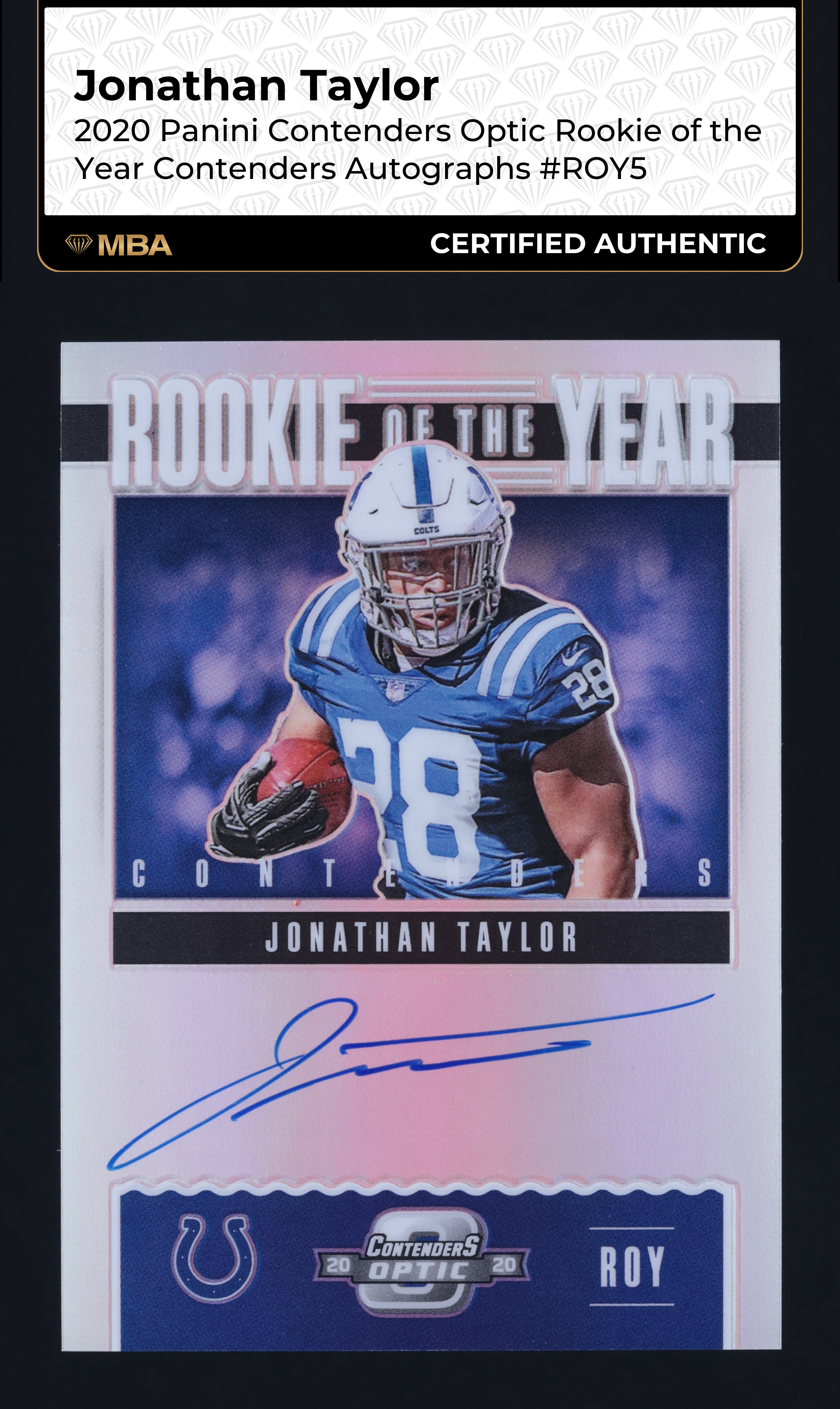 2020 Panini Contenders Optic ROY Jonathan Taylor ROOKIE AUTO /99 #ROY5 MBA AUTH