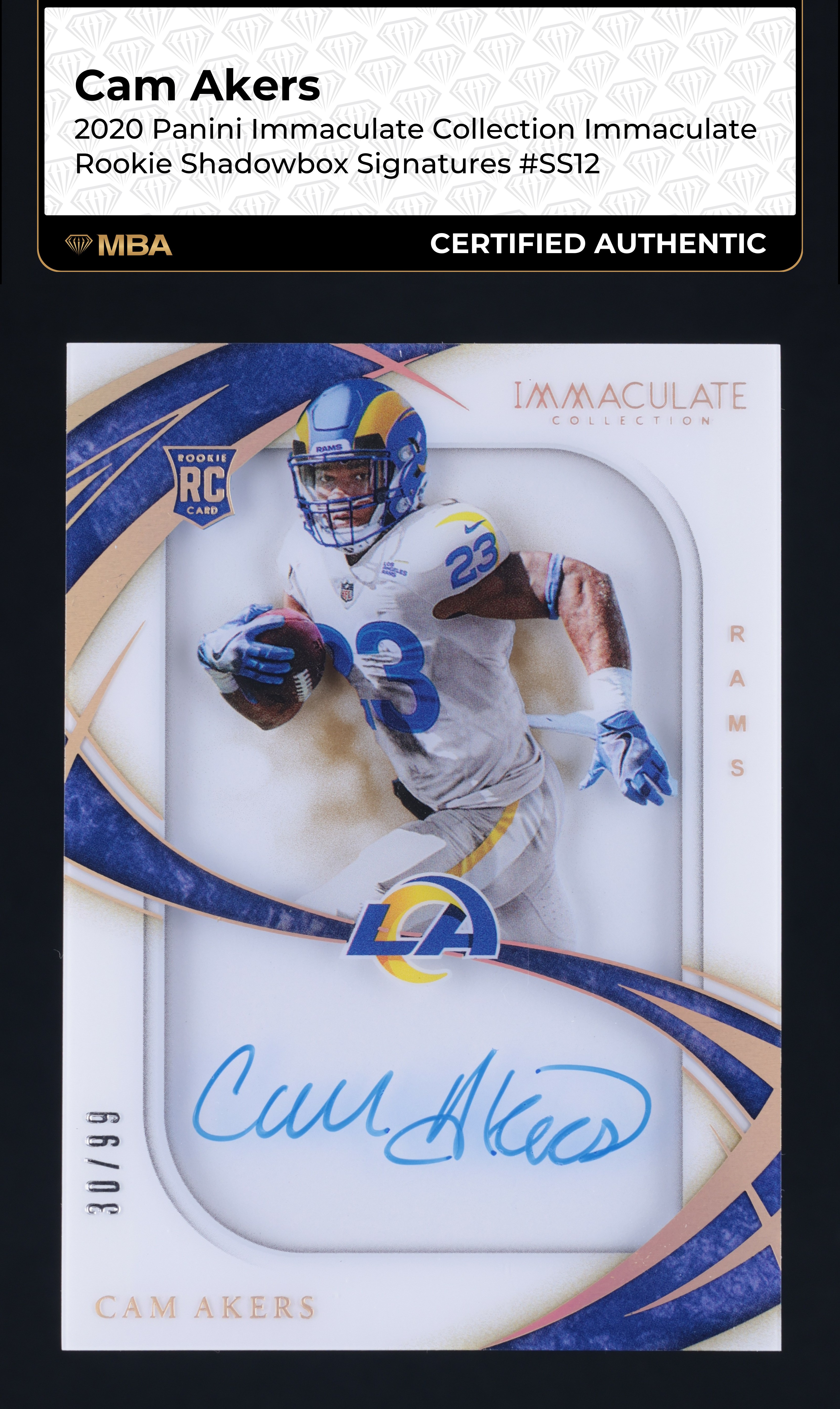 2020 Immaculate Collection Shadowbox Cam Akers ROOKIE AUTO /99 #SS12 MBA AUTH